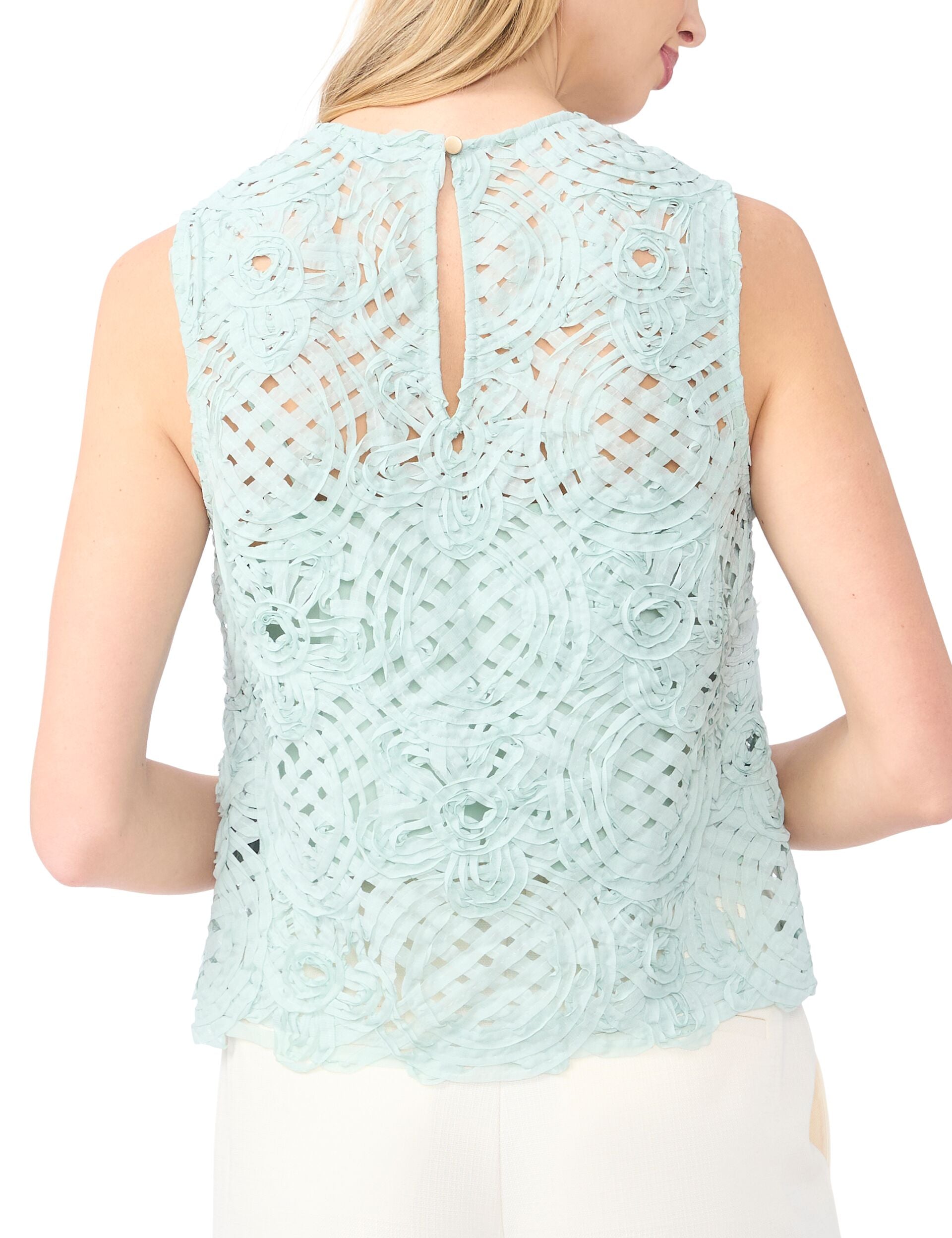 Ted Baker HAZEL Floral Crosshatch Cropped Shell Top PALE GREEN