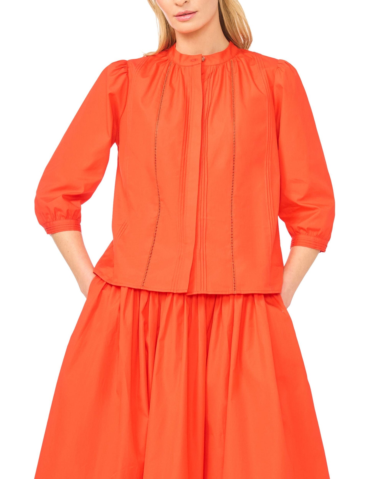 Ted Baker CAMILLE Relaxed Mandarin Collar Cotton Blouse BRIGHT ORANGE