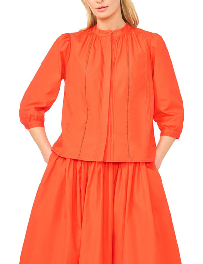 Ted Baker CAMILLE Relaxed Mandarin Collar Cotton Blouse BRIGHT ORANGE