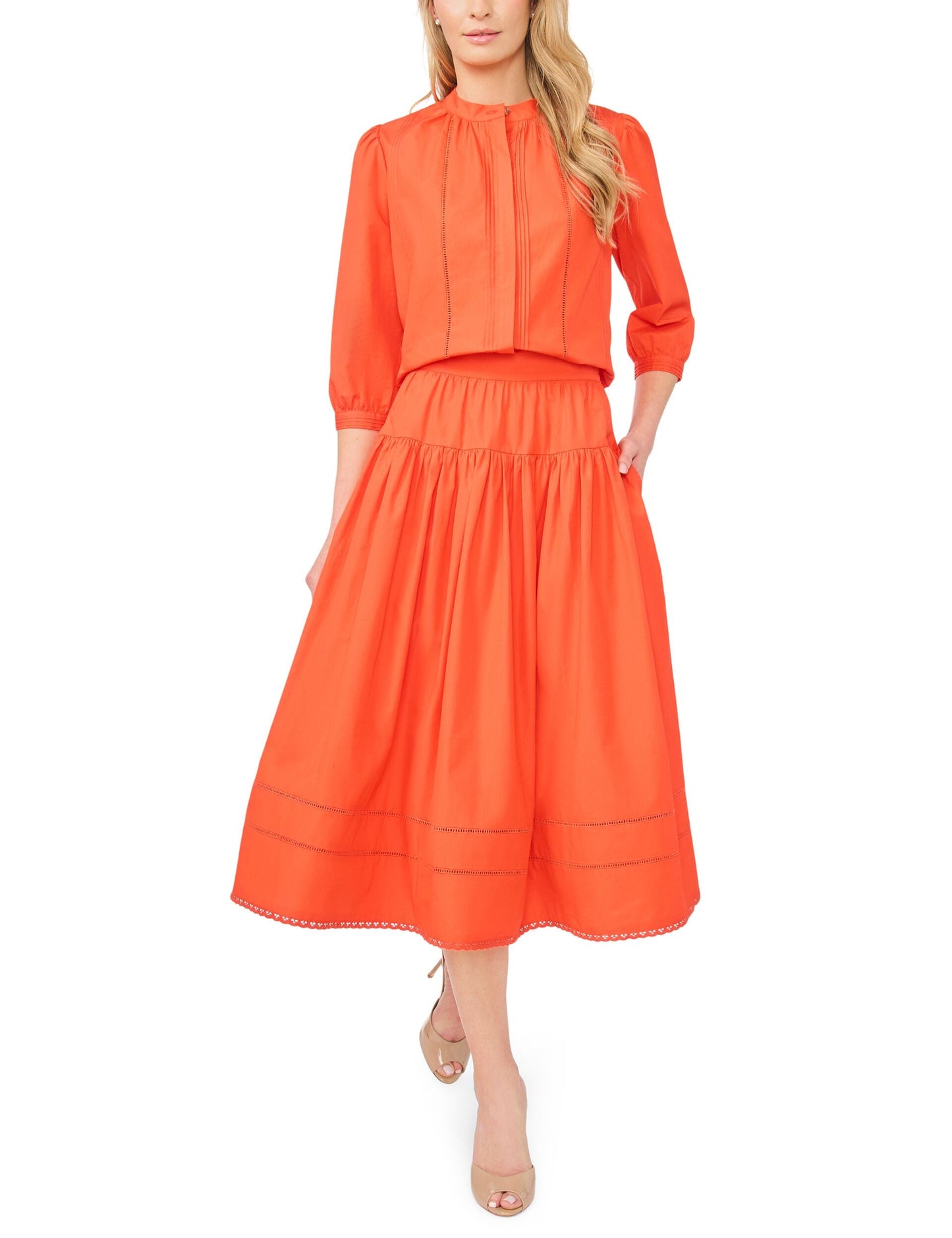 Ted Baker CAMILLE Relaxed Mandarin Collar Cotton Blouse BRIGHT ORANGE