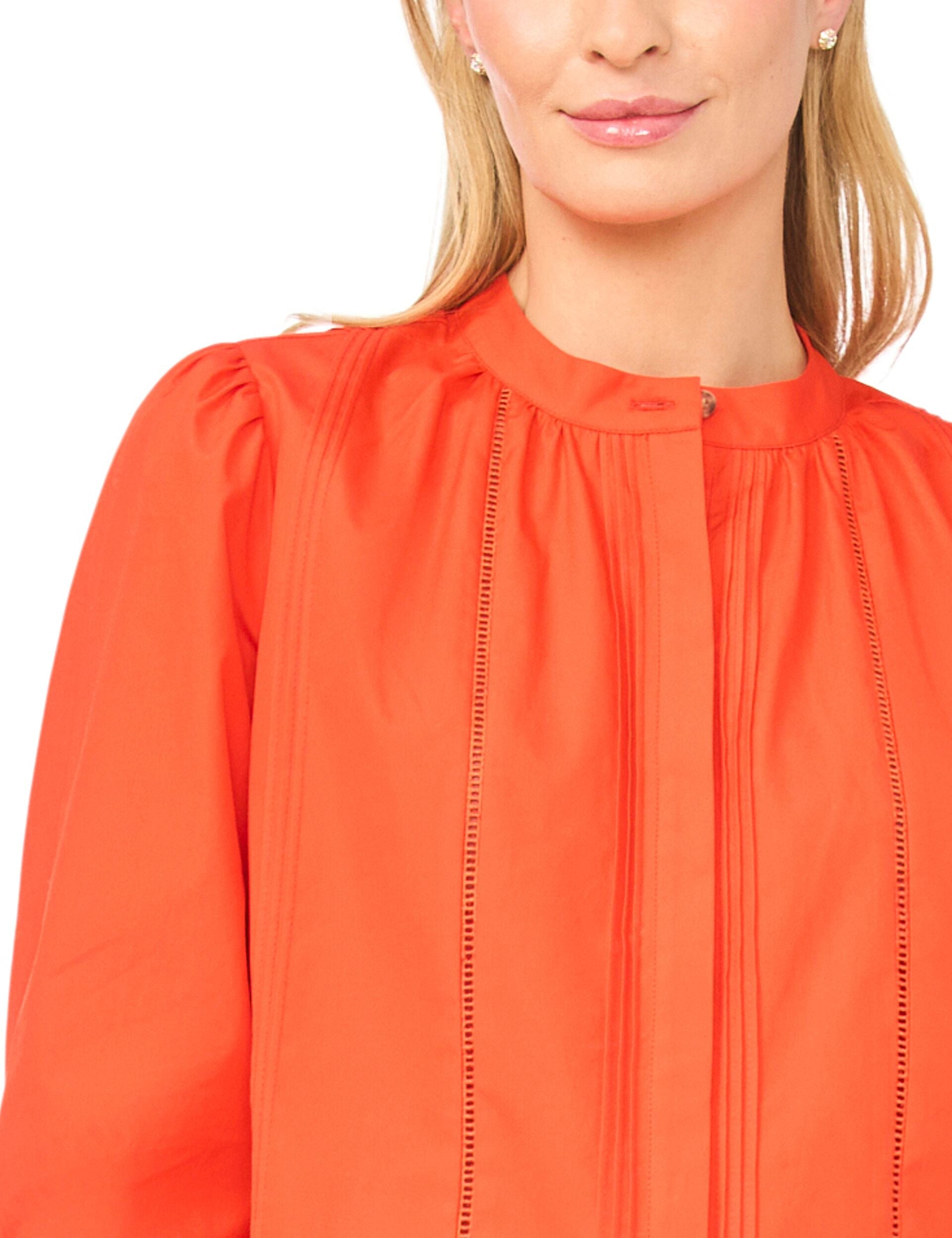 Ted Baker CAMILLE Relaxed Mandarin Collar Cotton Blouse BRIGHT ORANGE