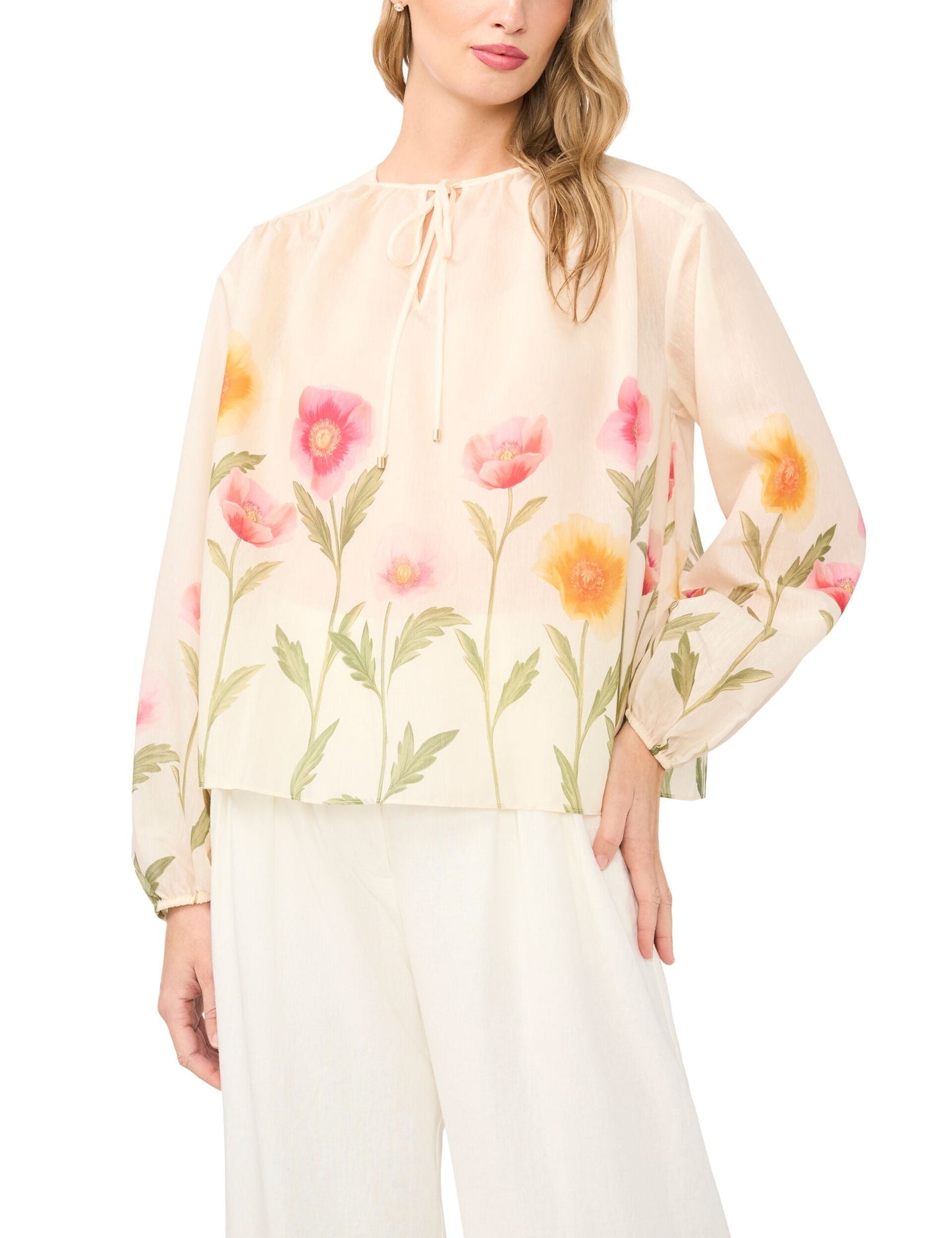 Ted Baker ROCHELLE Floral Print Tie Neck Relaxed Blouse ECRU