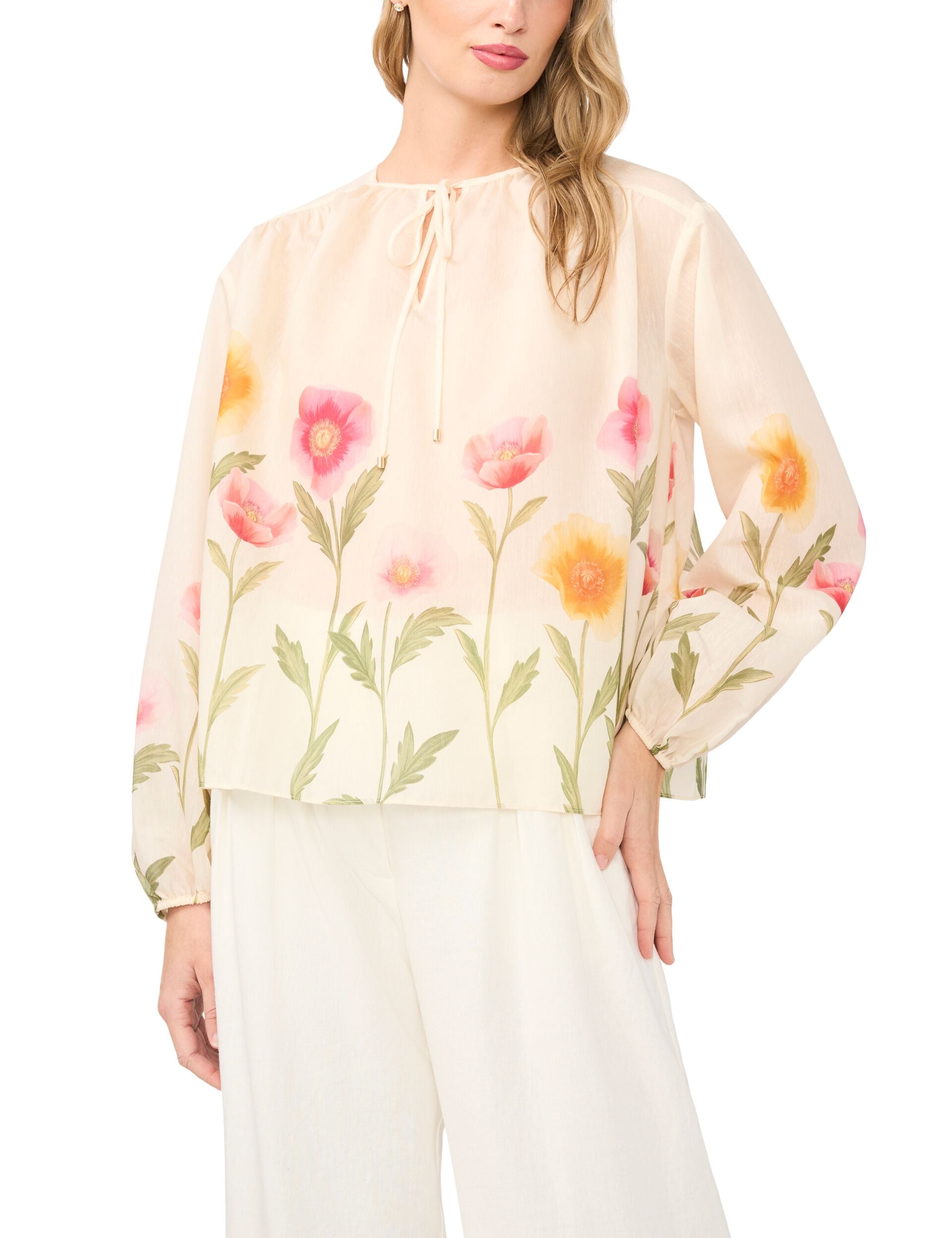 Ted Baker ROCHELLE Floral Print Tie Neck Relaxed Blouse ECRU