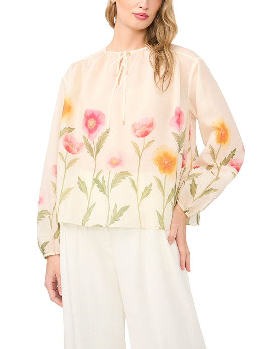 Ted Baker ROCHELLE Floral Print Tie Neck Relaxed Blouse ECRU