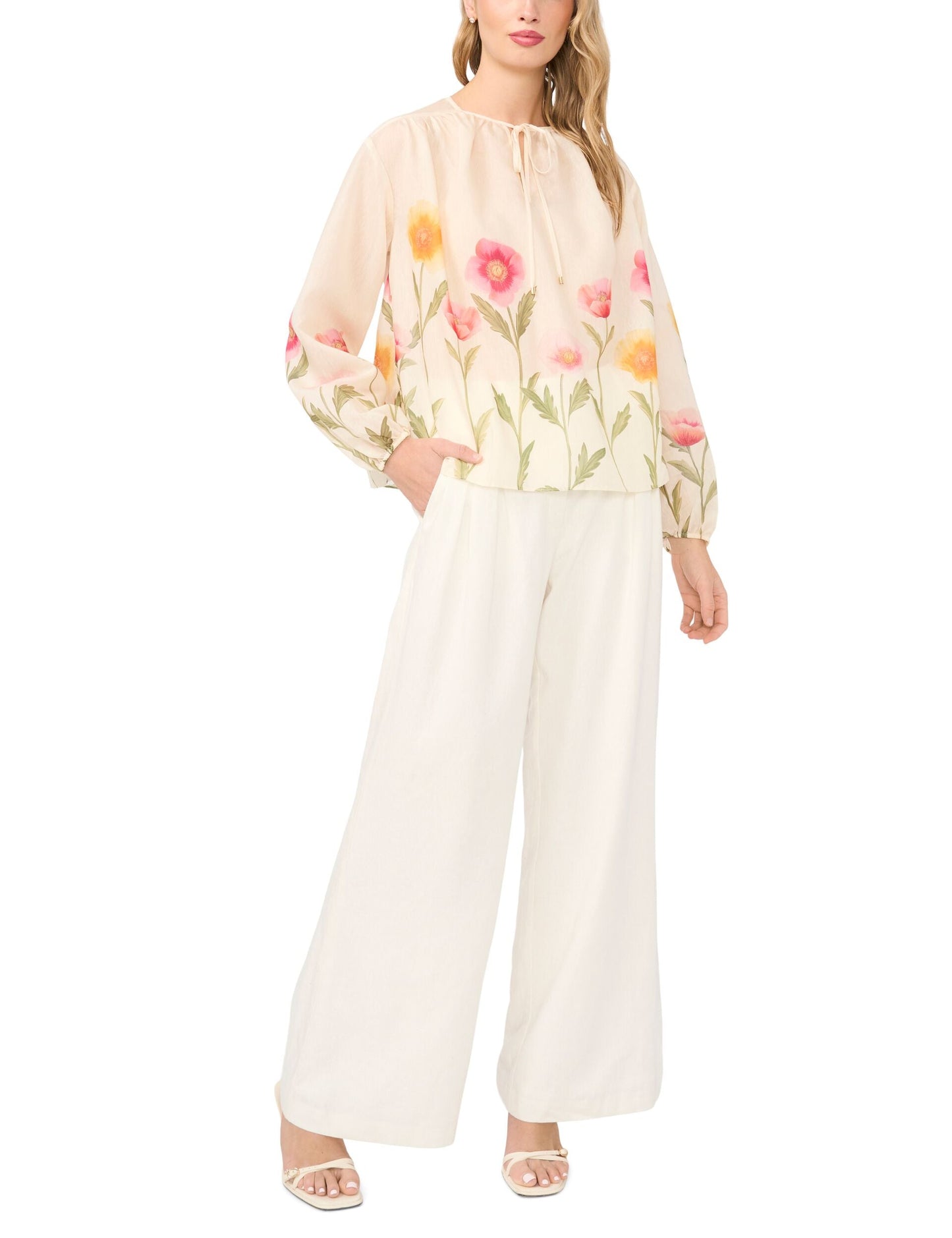 Ted Baker ROCHELLE Floral Print Tie Neck Relaxed Blouse ECRU