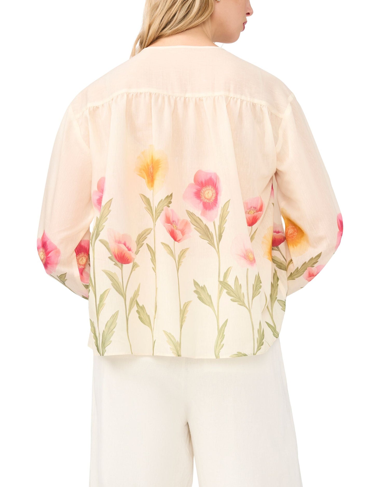 Ted Baker ROCHELLE Floral Print Tie Neck Relaxed Blouse ECRU