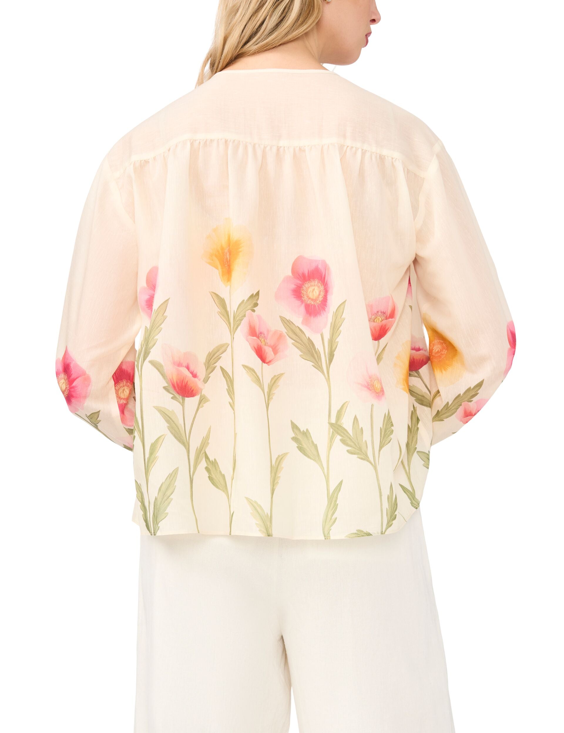 Ted Baker ROCHELLE Floral Print Tie Neck Relaxed Blouse ECRU