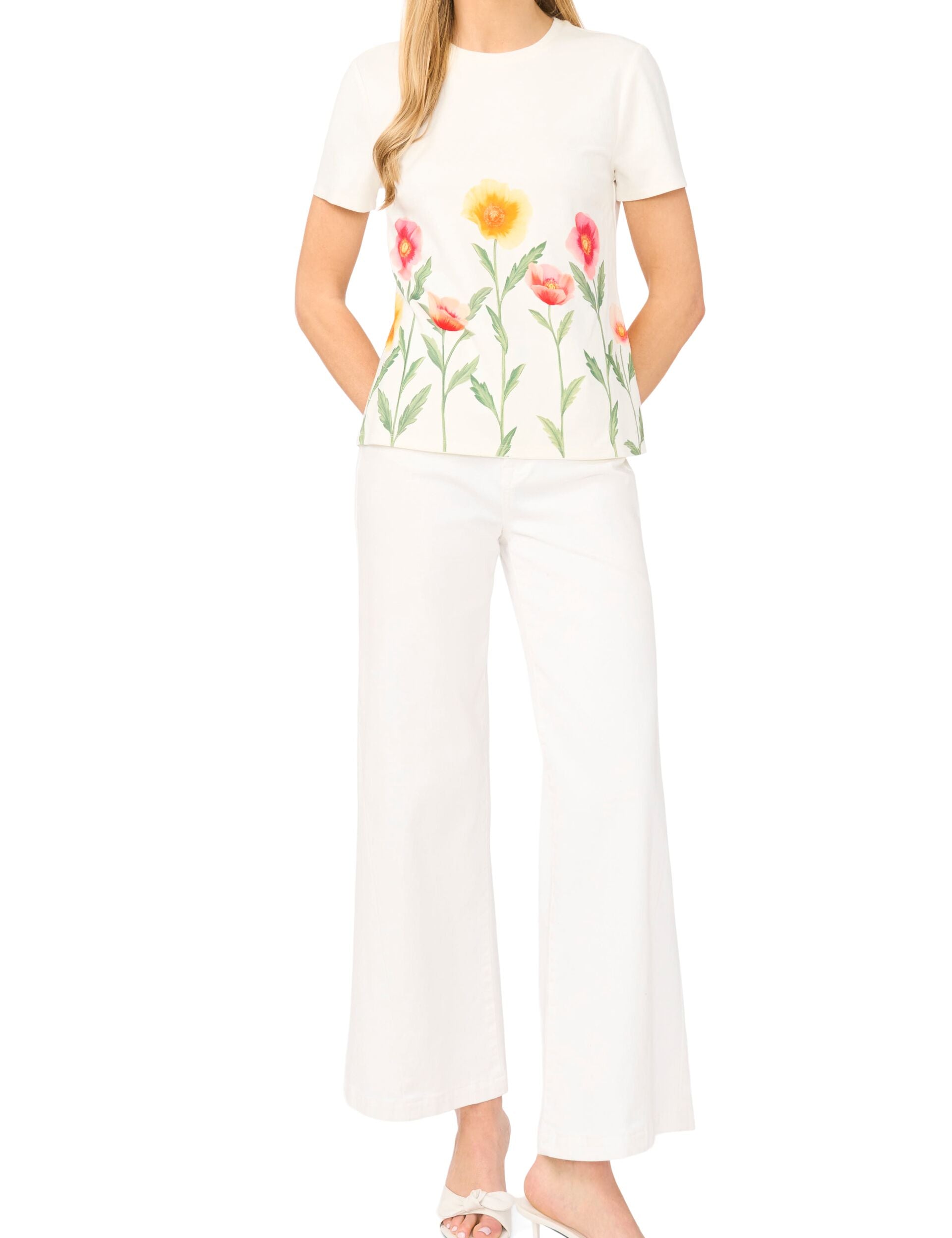 Ted Baker WILLOW Floral Border Crew Neck T-Shirt IVORY