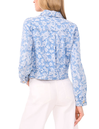 Ted Baker ROSET Floral Print Cropped Denim Jacket BRIGHT BLUE