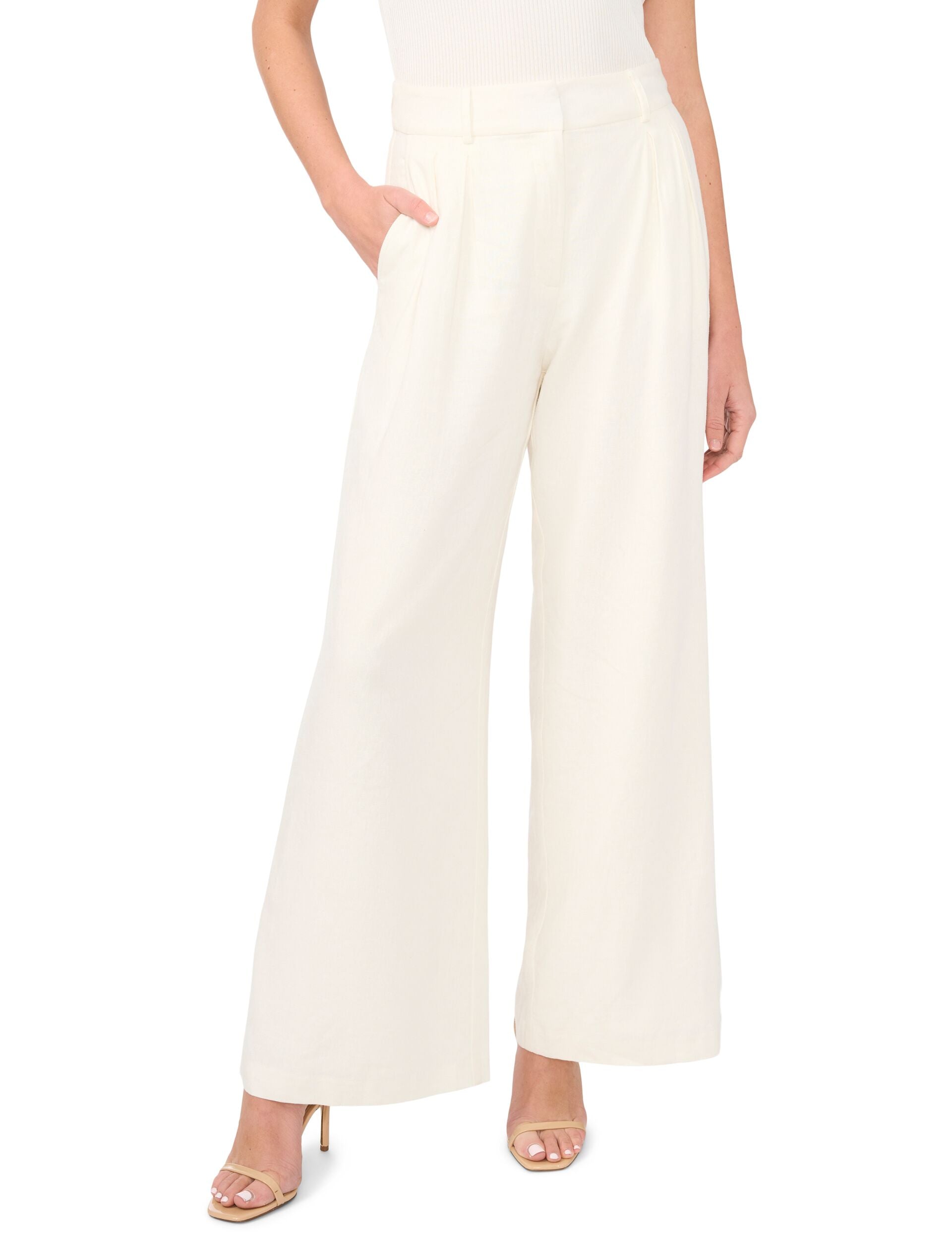 Ted Baker BEATRICE Linen Blend Tailored Wide Leg Pants IVORY
