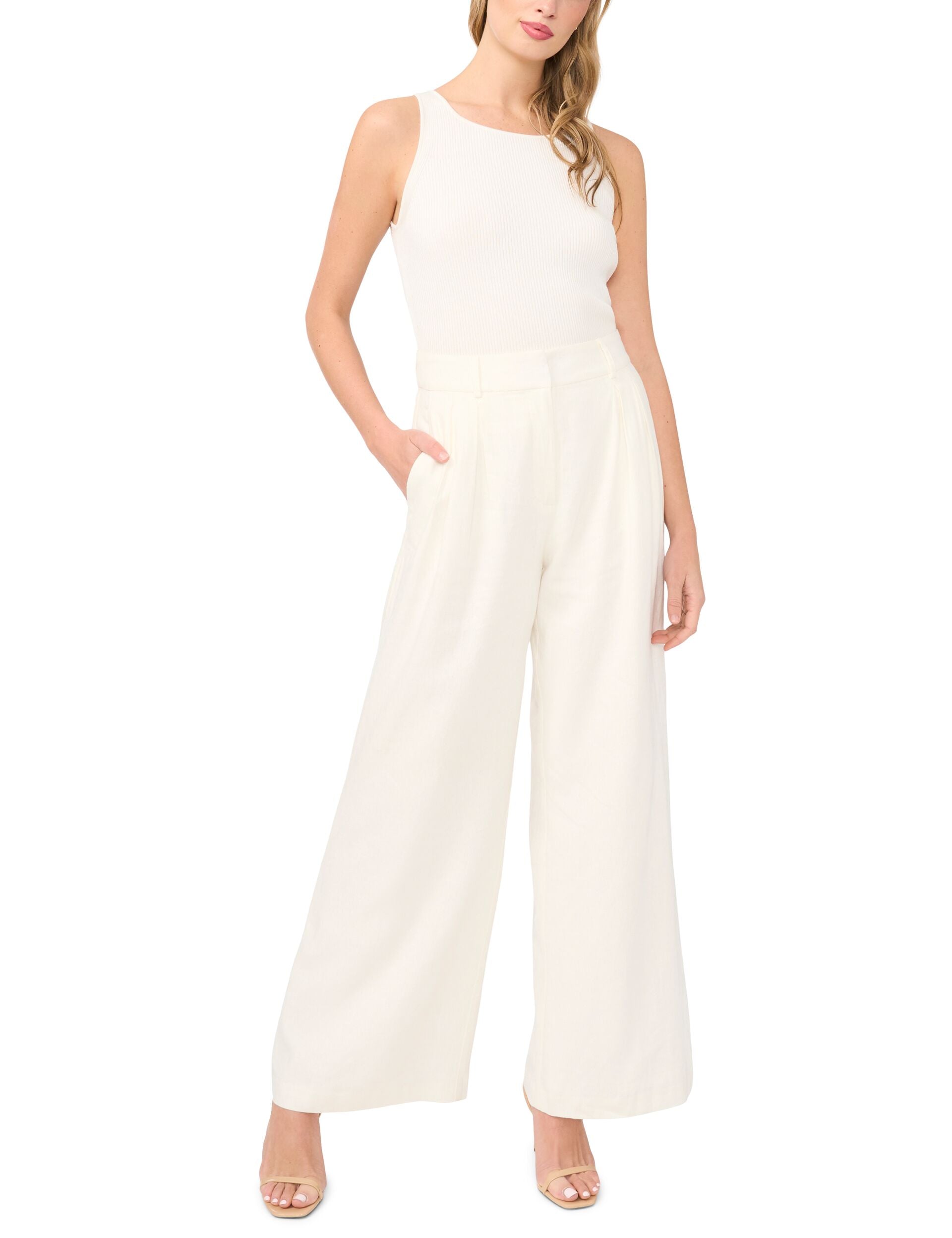 Ted Baker BEATRICE Linen Blend Tailored Wide Leg Pants IVORY