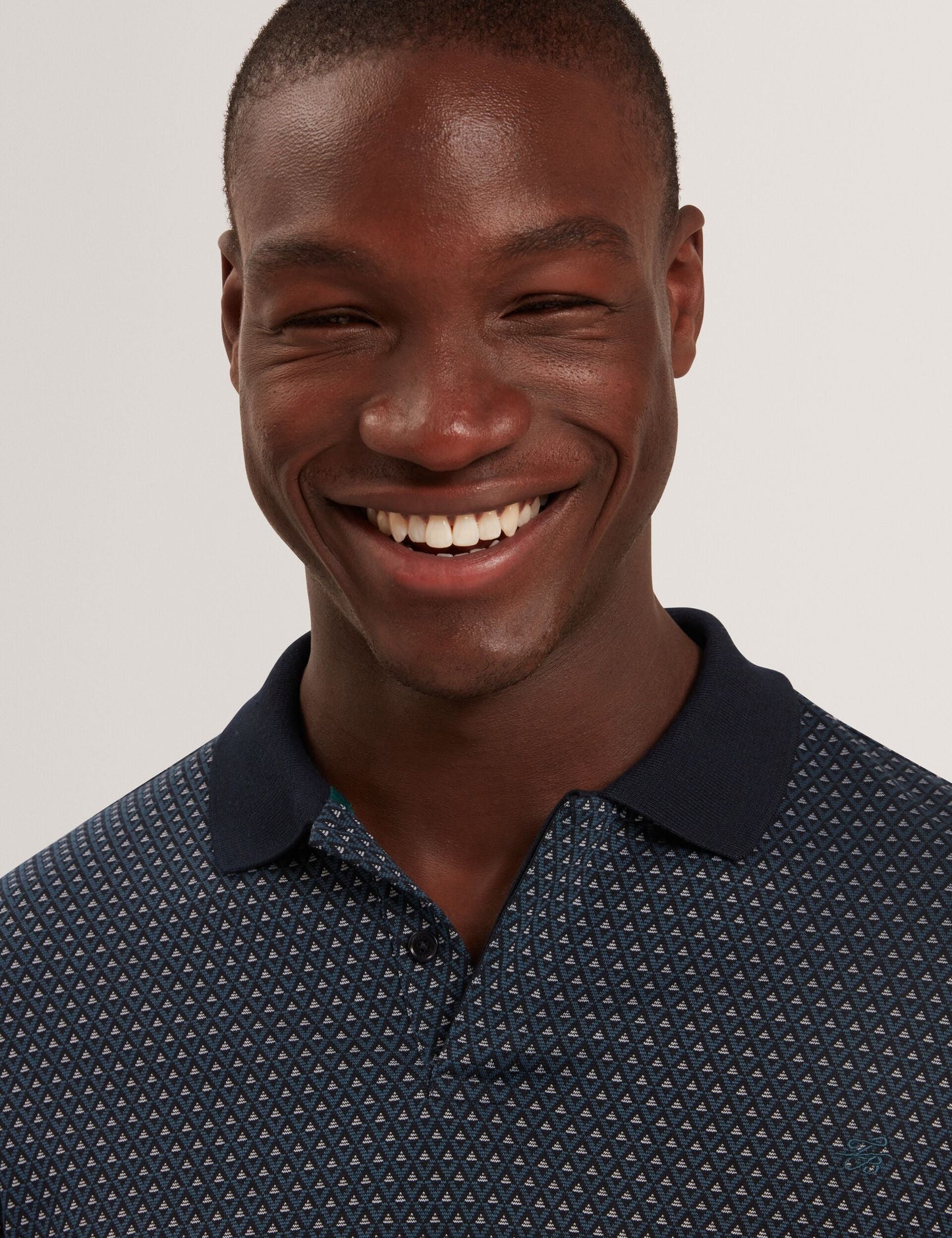 Ted Baker DURAND Micro Geo Jacquard Long Sleeve Polo NAVY
