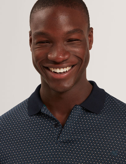 Ted Baker DURAND Micro Geo Jacquard Long Sleeve Polo NAVY