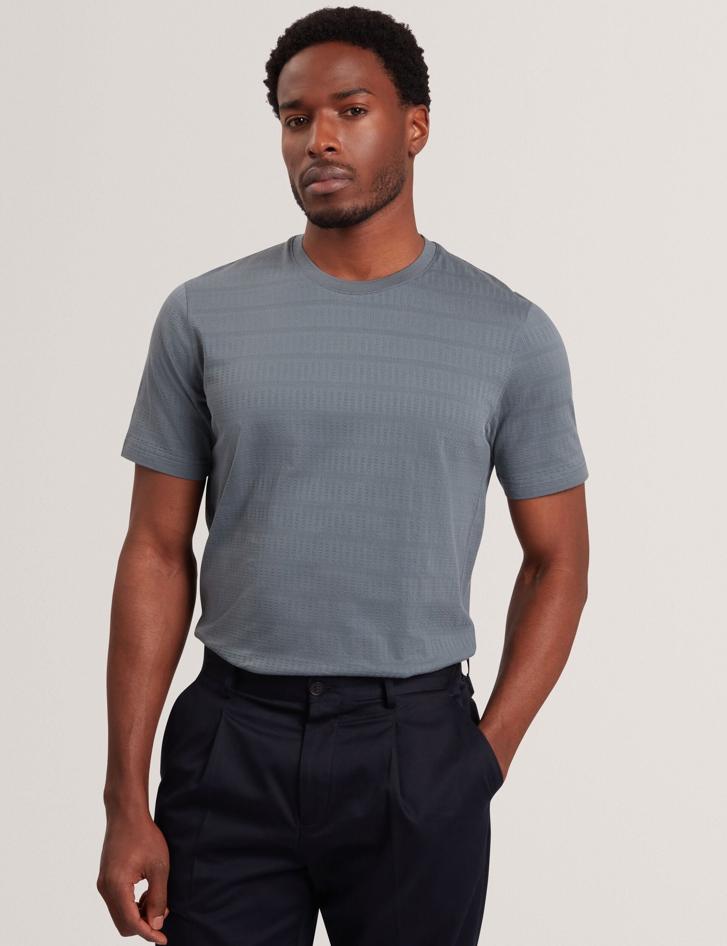 Ted Baker XADIEL - Short Sleeve Mixed Texture Stripe T-Shirt MID GREY