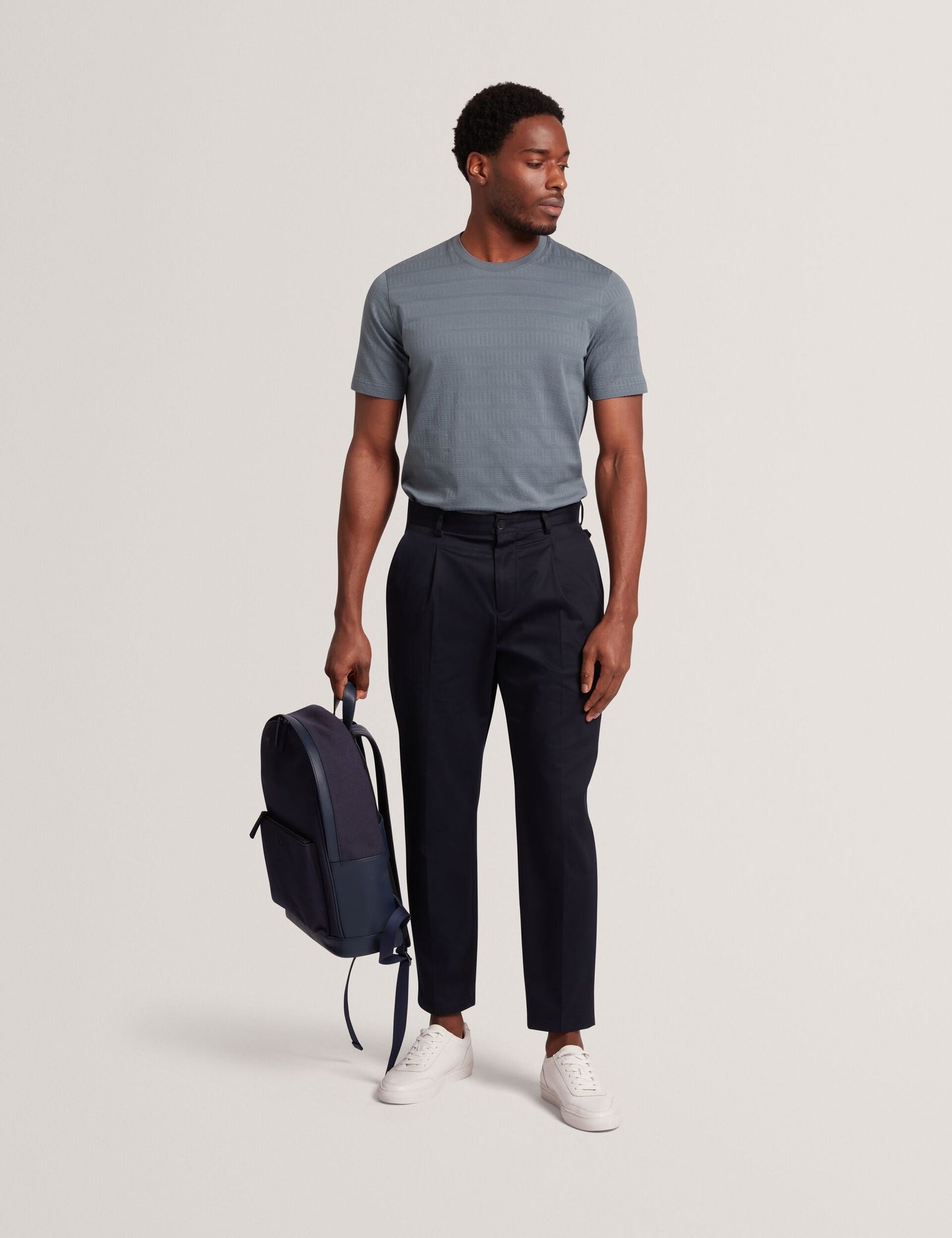 Ted Baker XADIEL - Short Sleeve Mixed Texture Stripe T-Shirt MID GREY
