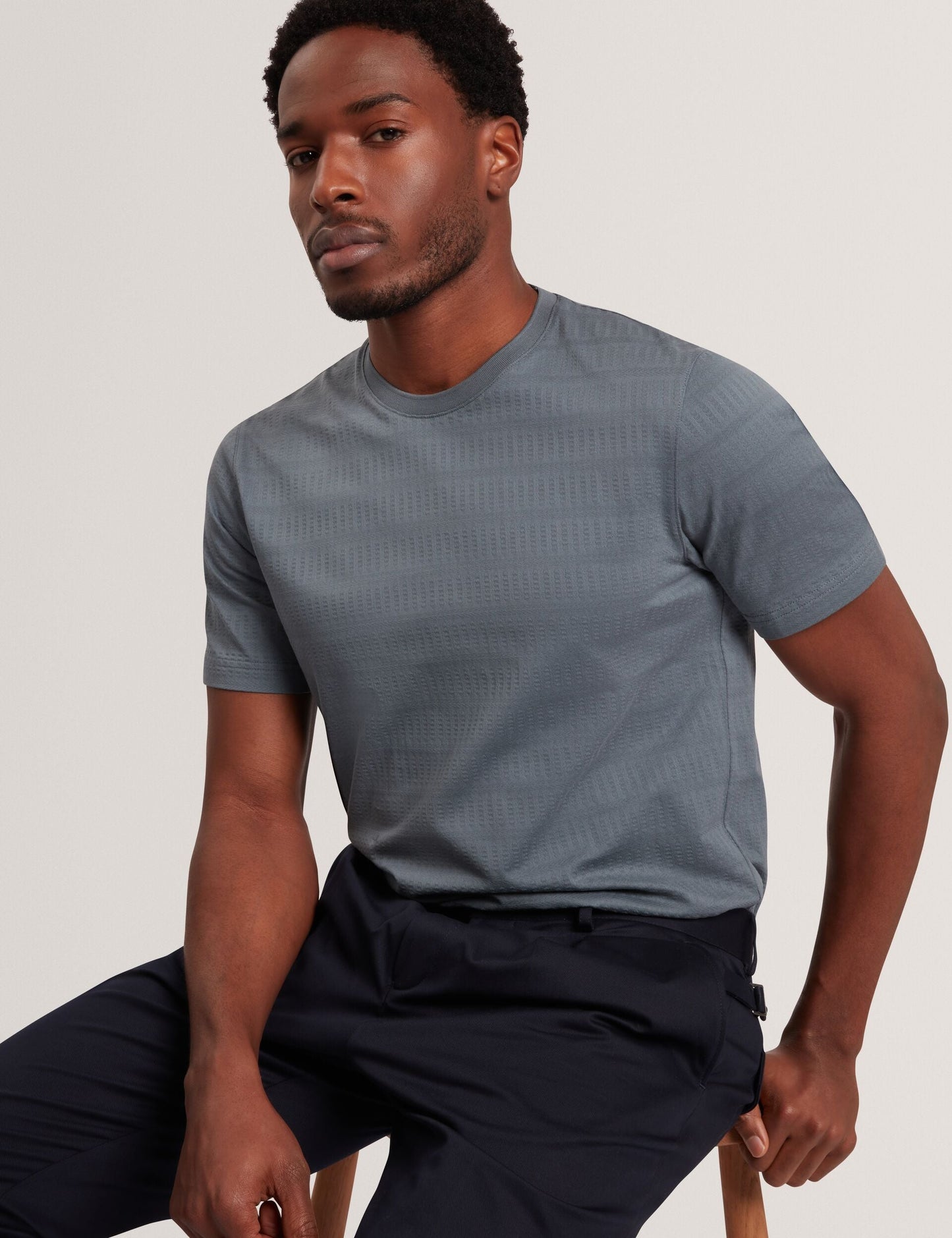 Ted Baker XADIEL - Short Sleeve Mixed Texture Stripe T-Shirt MID GREY