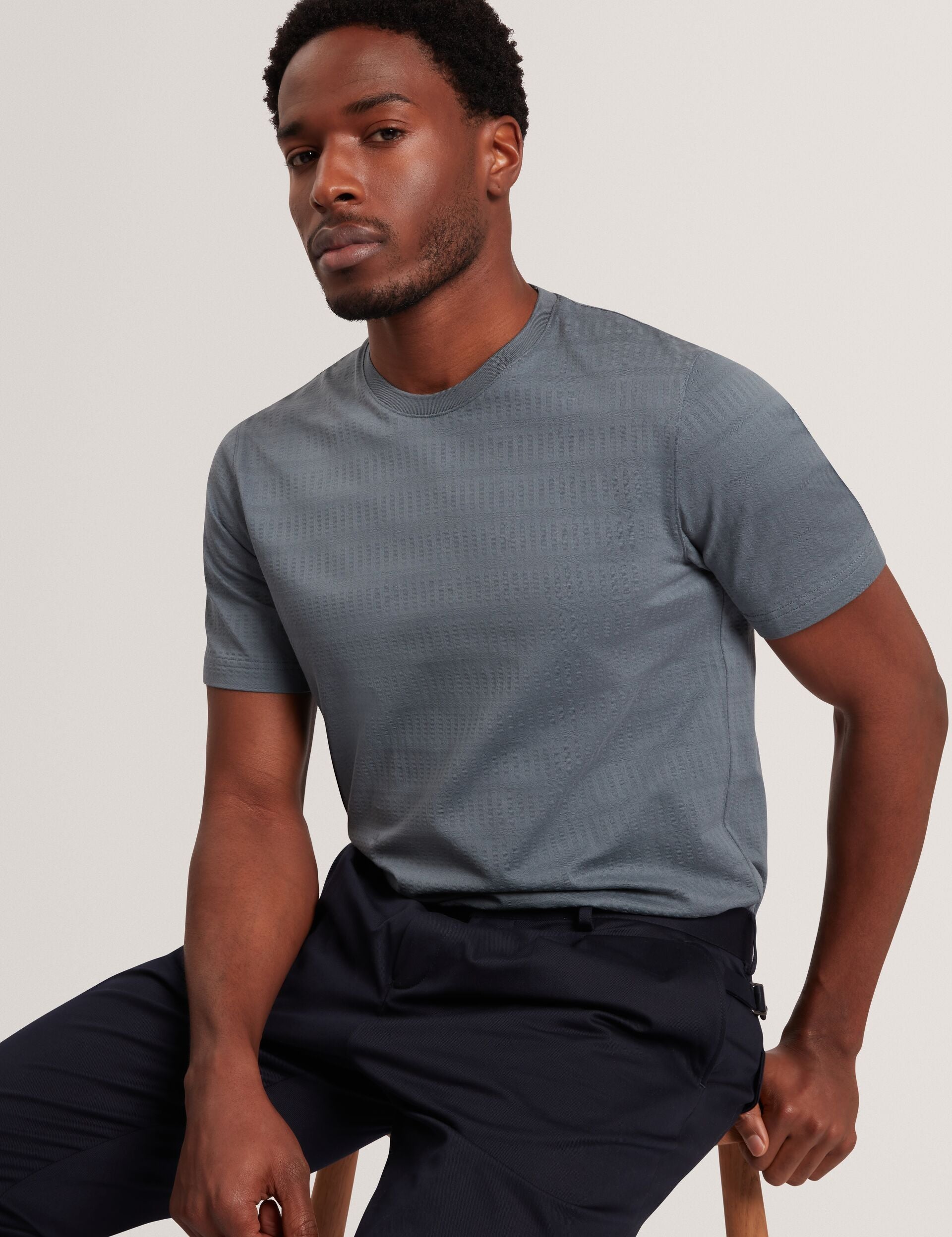 Ted Baker XADIEL - Short Sleeve Mixed Texture Stripe T-Shirt MID GREY