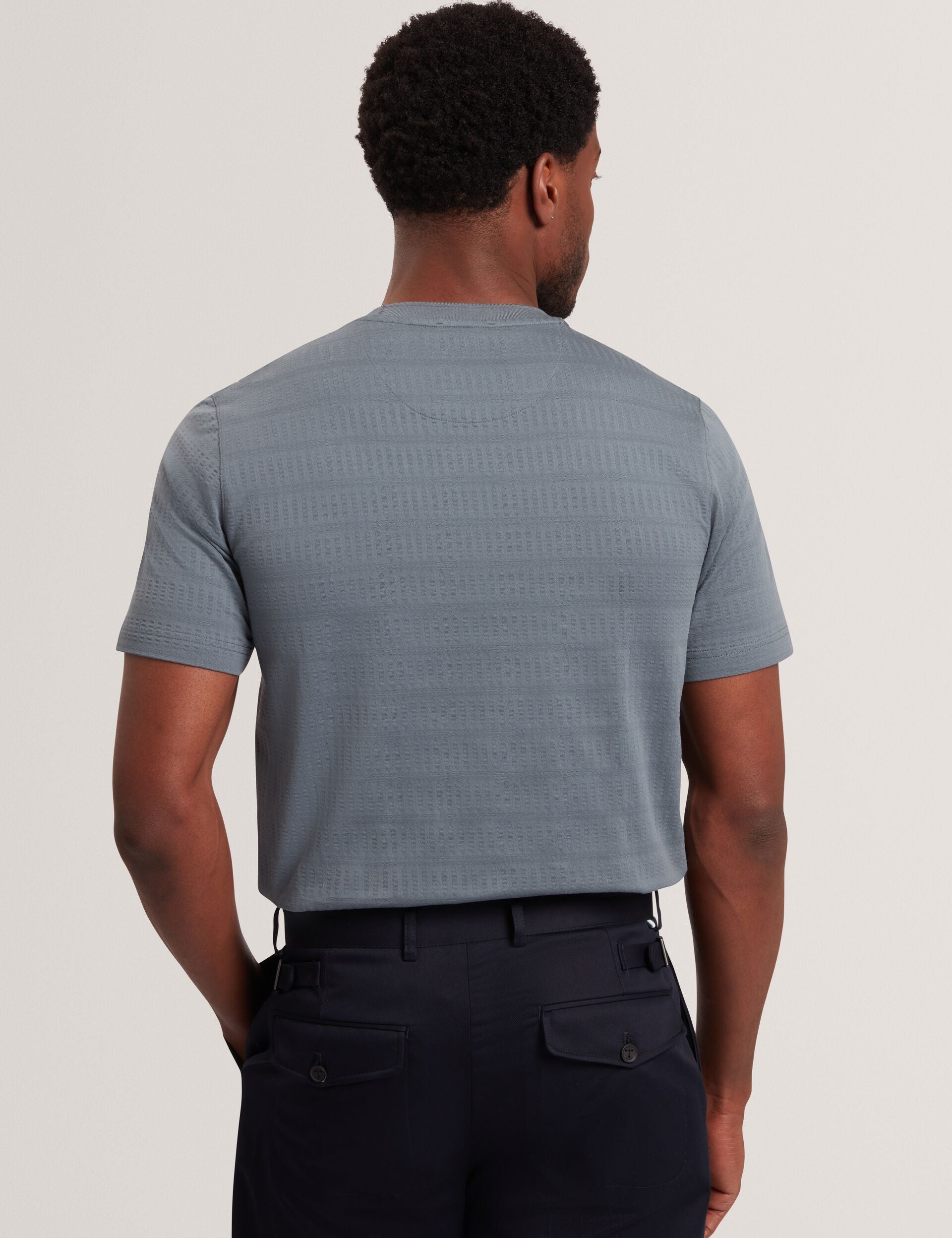 Ted Baker XADIEL - Short Sleeve Mixed Texture Stripe T-Shirt MID GREY