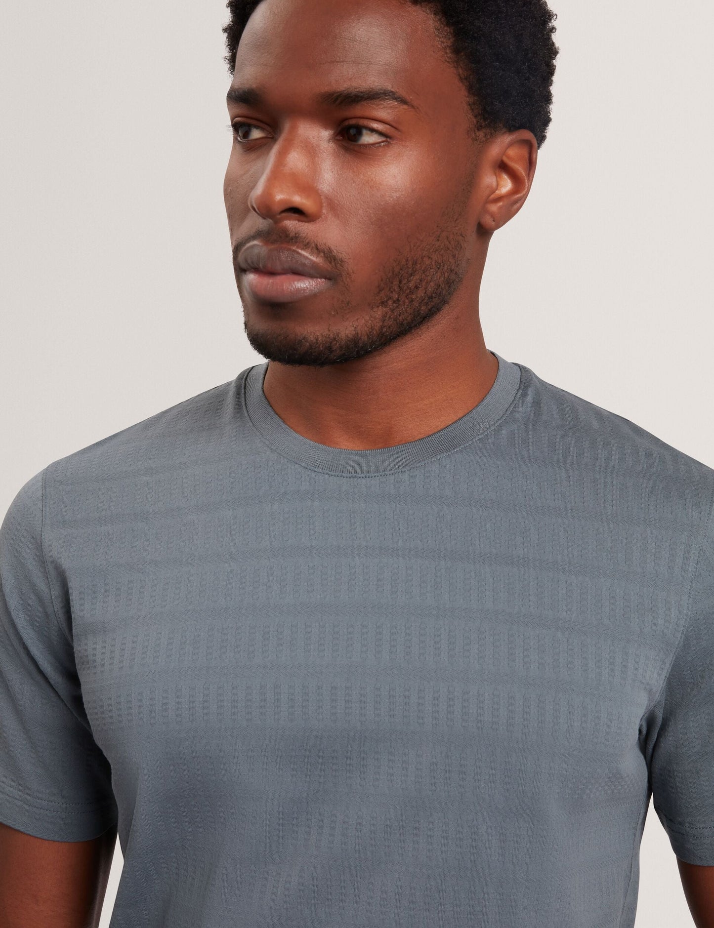 Ted Baker XADIEL - Short Sleeve Mixed Texture Stripe T-Shirt MID GREY