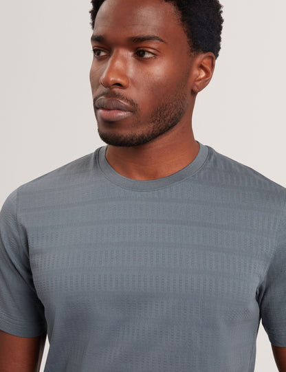Ted Baker XADIEL - Short Sleeve Mixed Texture Stripe T-Shirt MID GREY