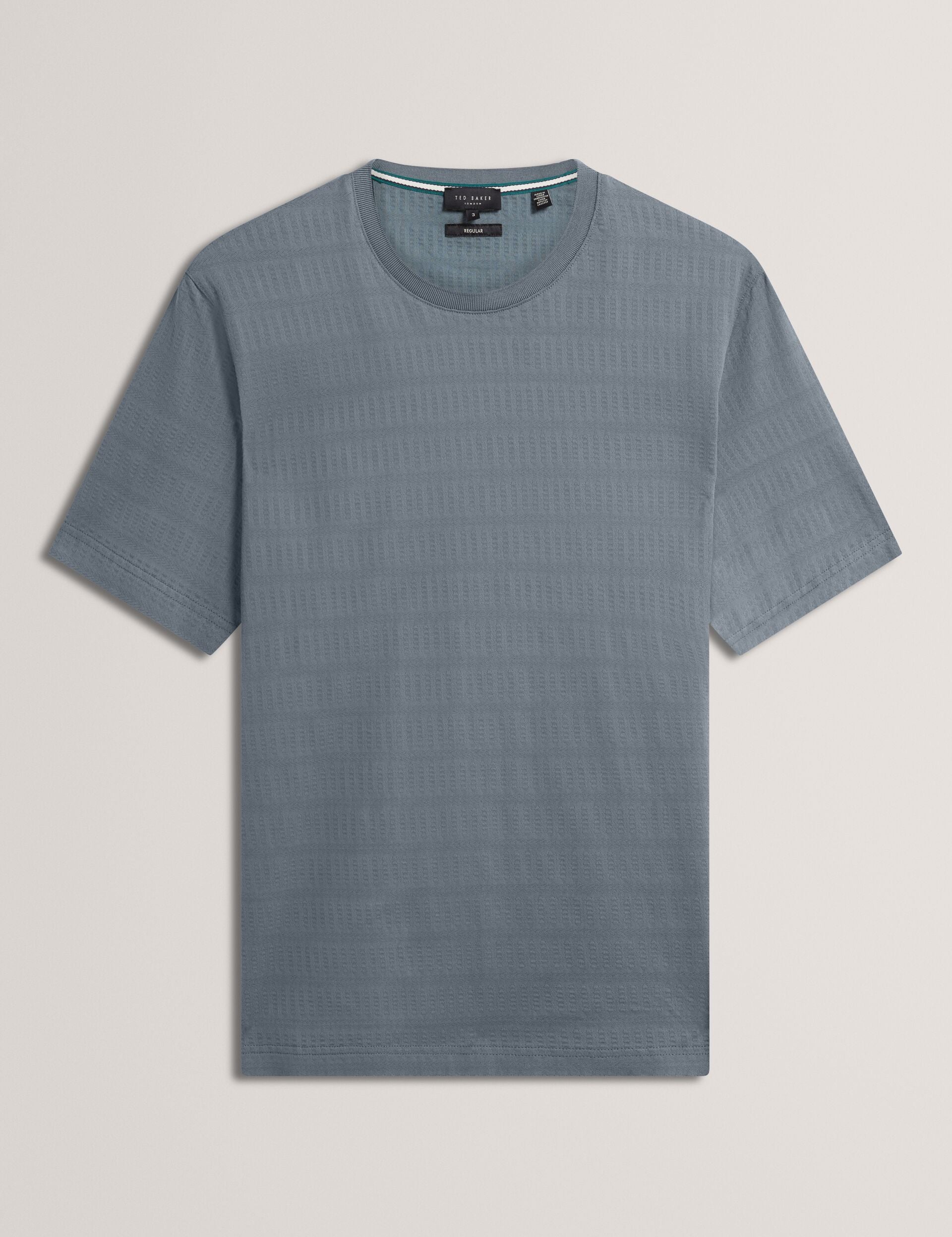 Ted Baker XADIEL - Short Sleeve Mixed Texture Stripe T-Shirt MID GREY