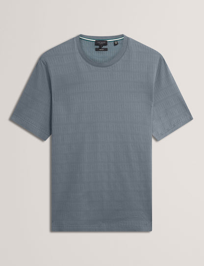 Ted Baker XADIEL - Short Sleeve Mixed Texture Stripe T-Shirt MID GREY