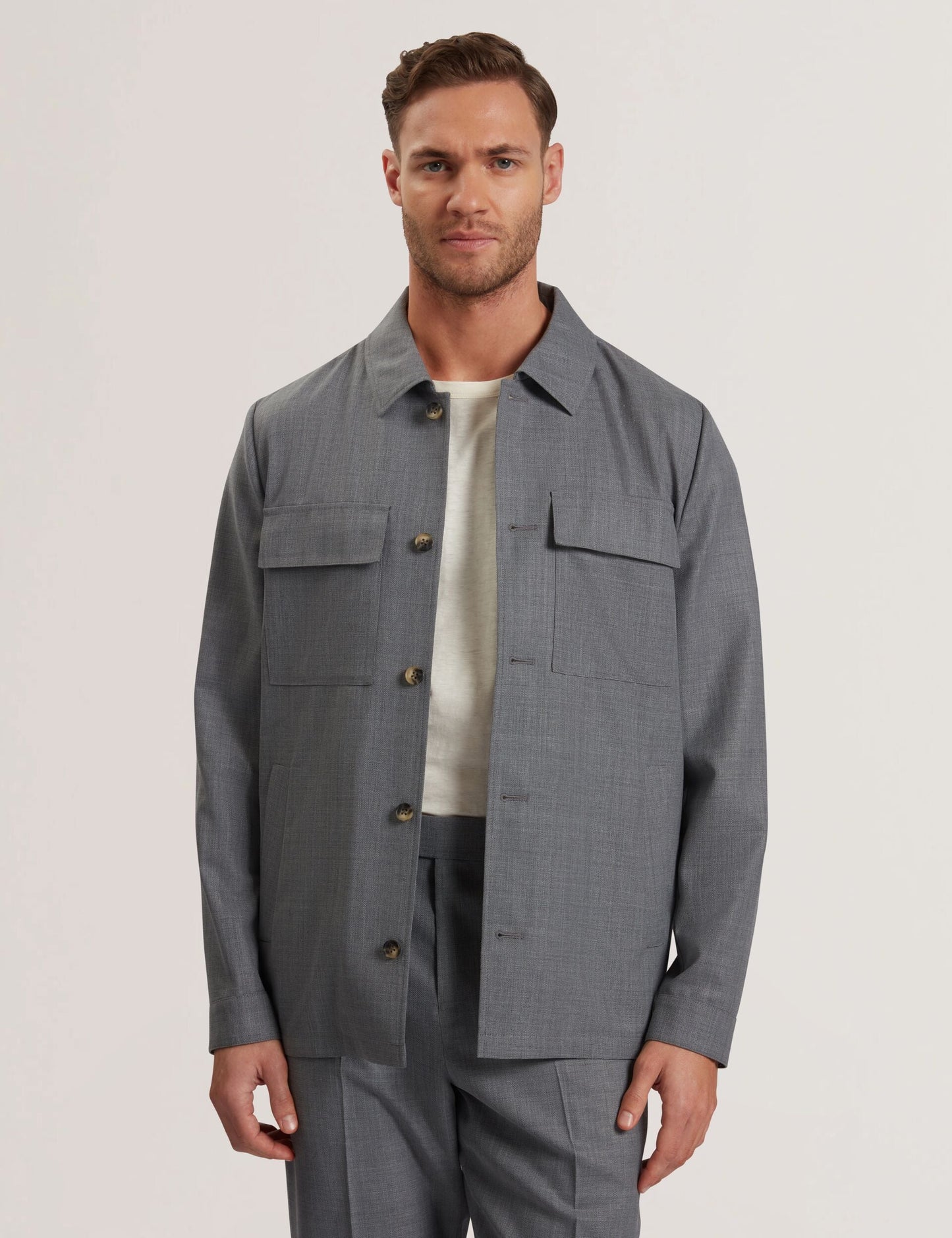 Ted Baker SELWYNJ - Grey Lightweight Wool Blend Shirt Jacket MID GREY