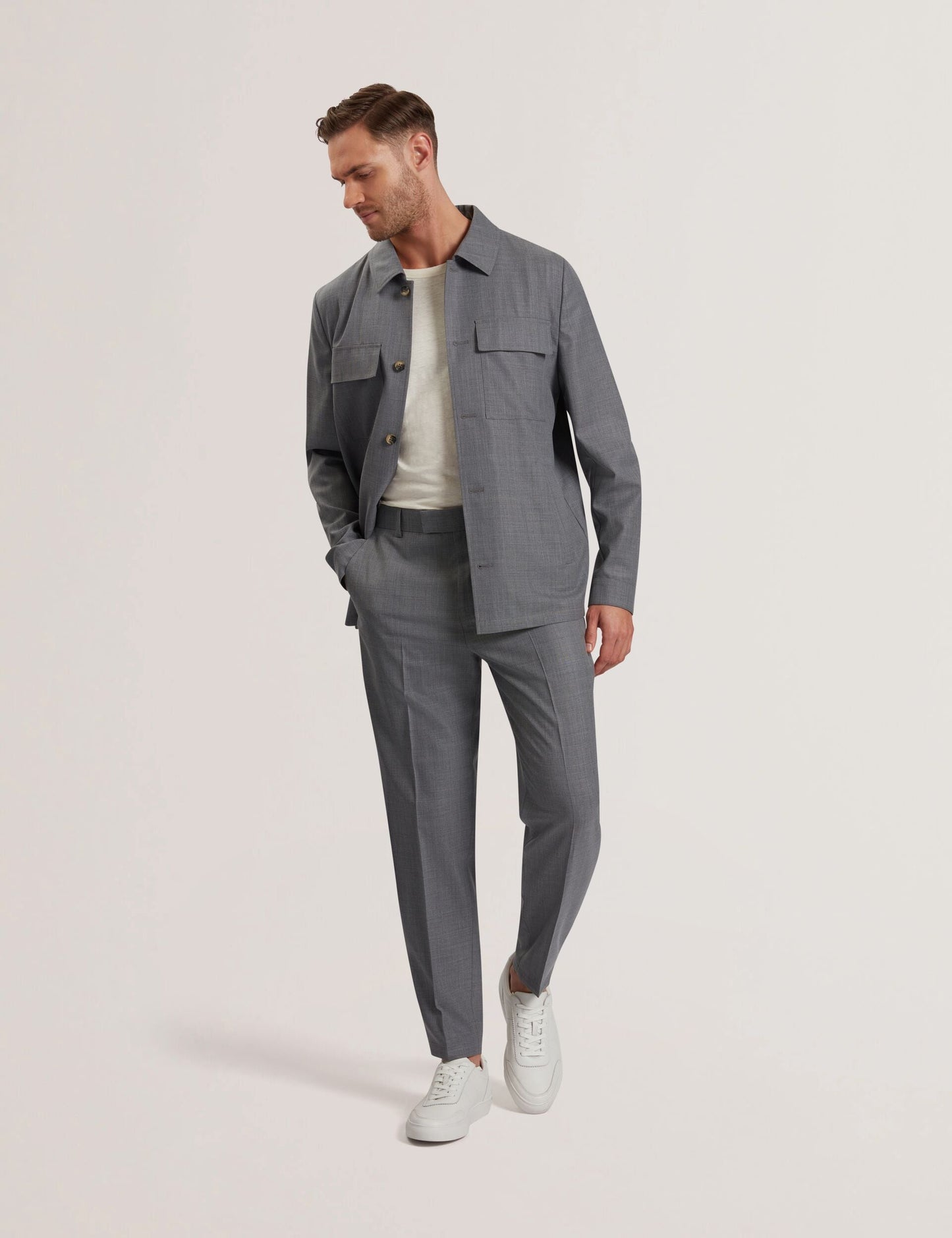 Ted Baker SELWYNJ - Grey Lightweight Wool Blend Shirt Jacket MID GREY