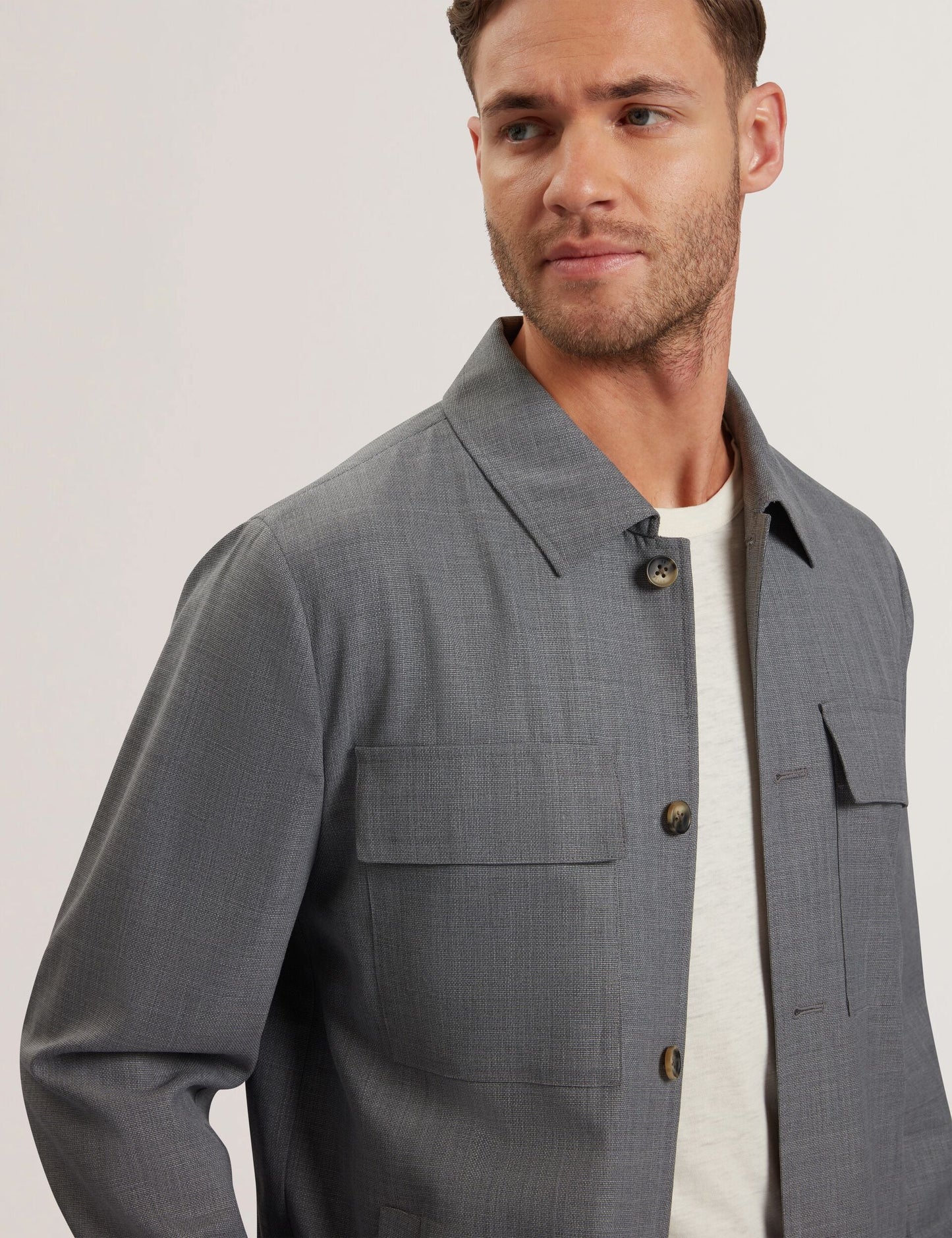 Ted Baker SELWYNJ - Grey Lightweight Wool Blend Shirt Jacket MID GREY
