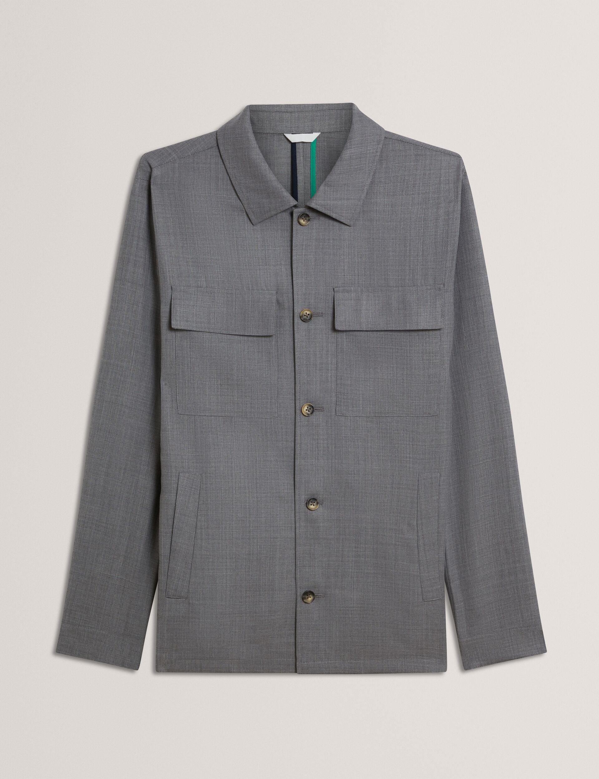 Ted Baker SELWYNJ - Grey Lightweight Wool Blend Shirt Jacket MID GREY