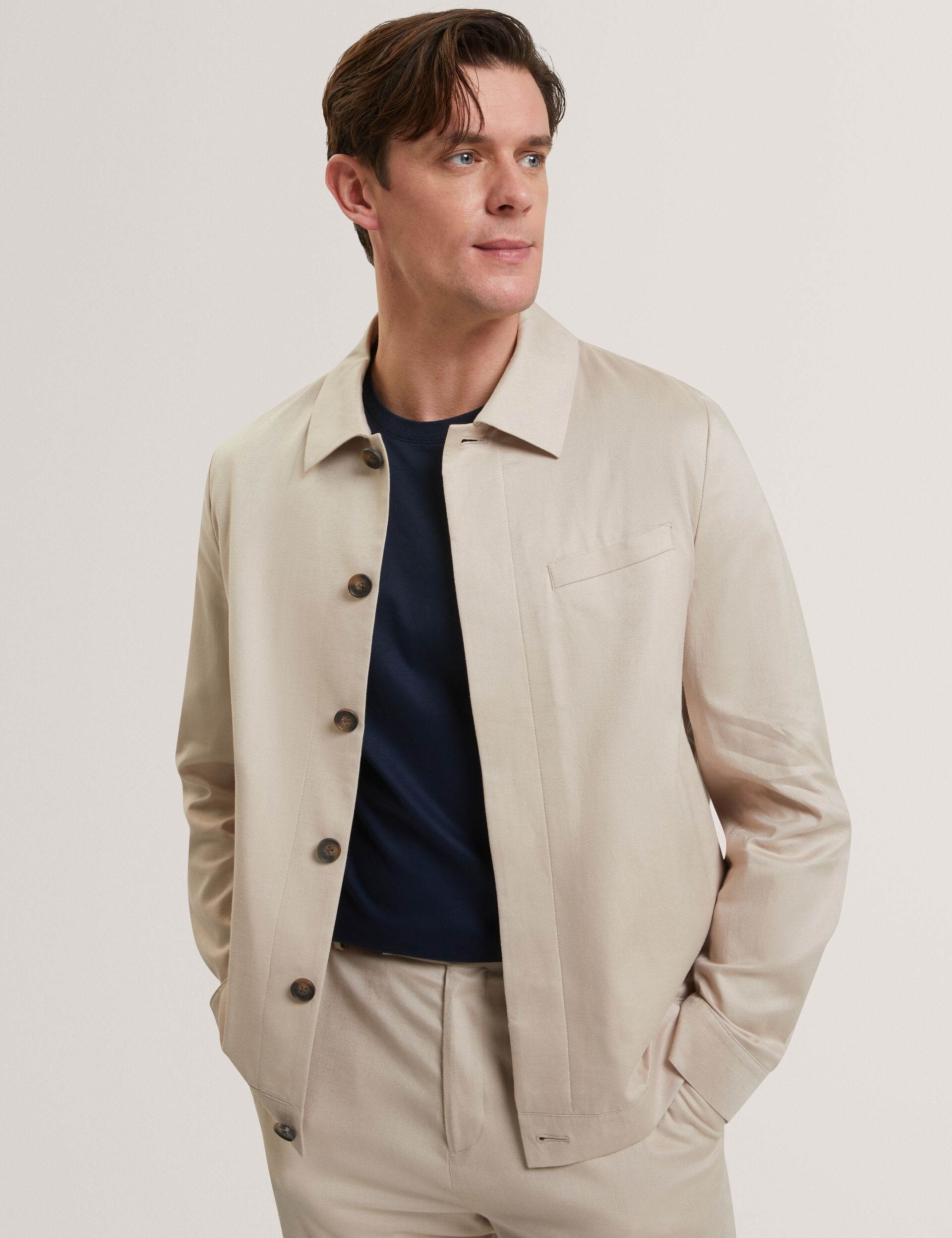 Ted Baker RUBINOJ - Smart Woven Cotton Harrington Jacket TAUPE