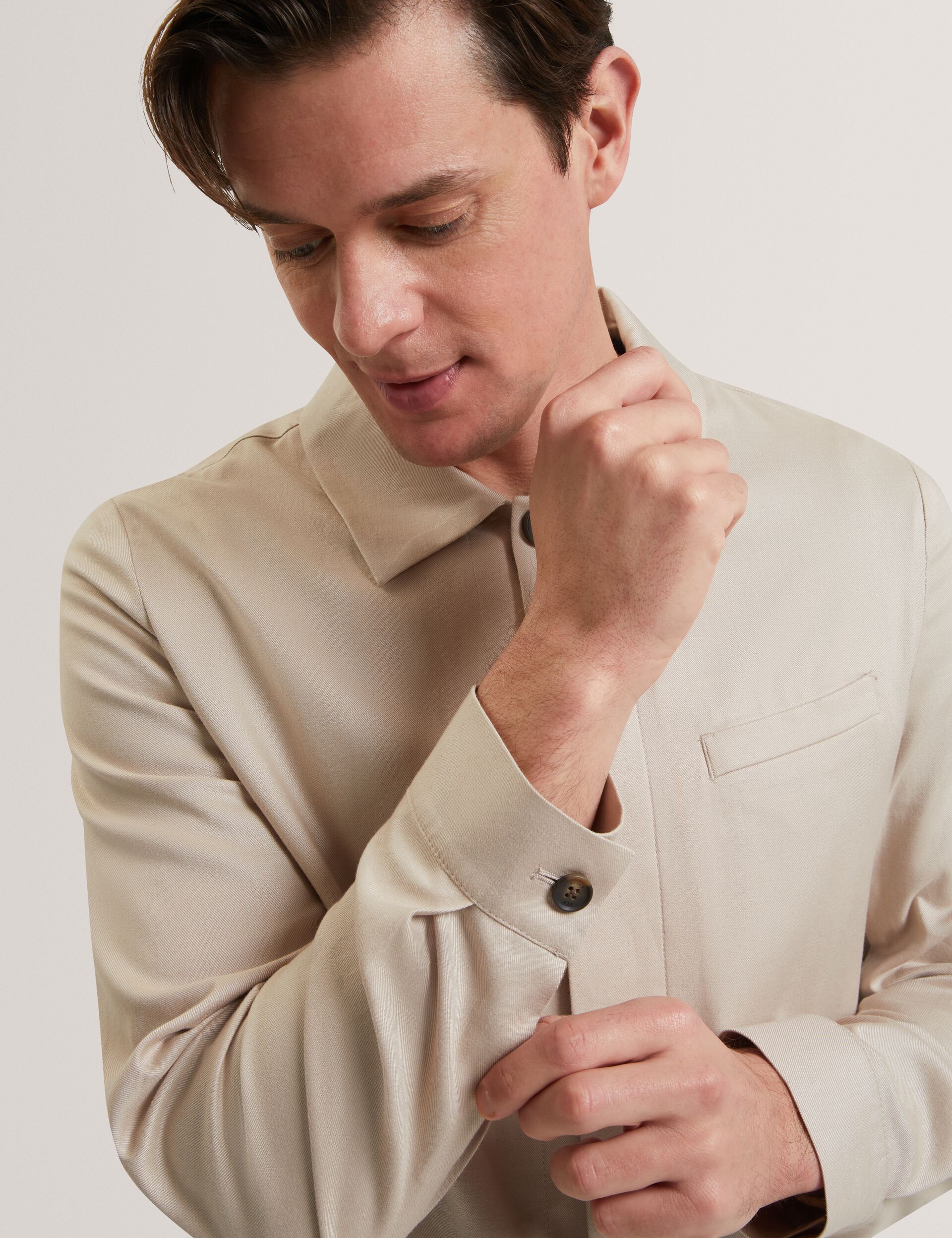Ted Baker RUBINOJ - Smart Woven Cotton Harrington Jacket TAUPE