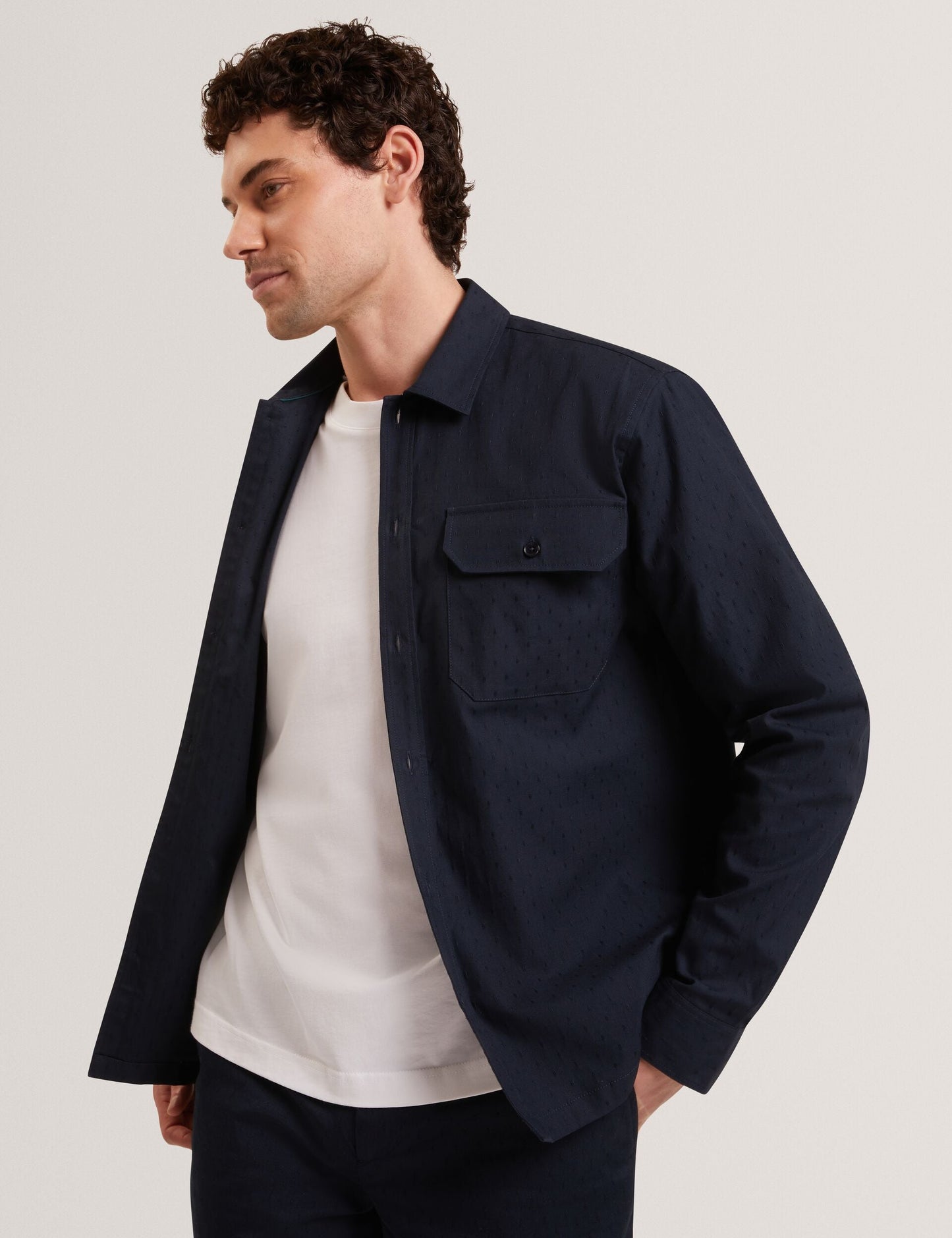 Ted Baker LEVON Jacquard Dotted Texture Utility Overshirt NAVY