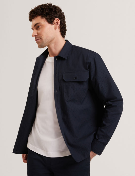 Ted Baker LEVON Jacquard Dotted Texture Utility Overshirt NAVY