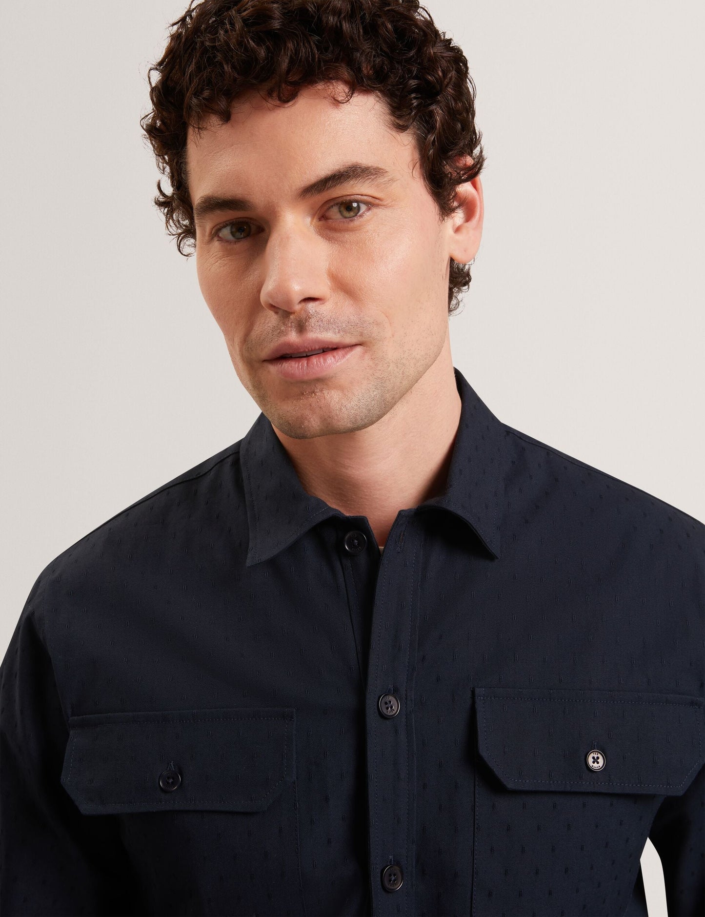 Ted Baker LEVON Jacquard Dotted Texture Utility Overshirt NAVY