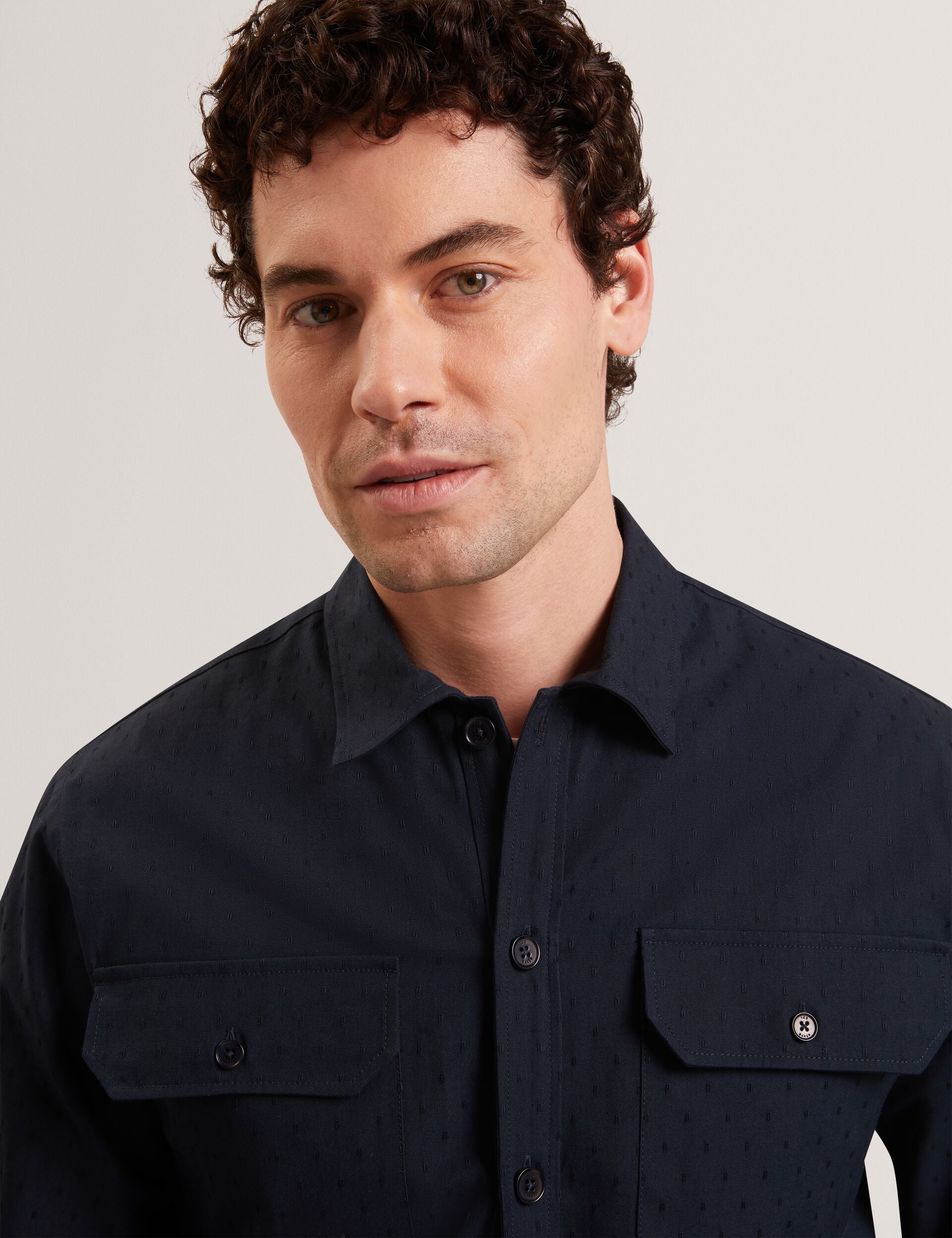 Ted Baker LEVON Jacquard Dotted Texture Utility Overshirt NAVY