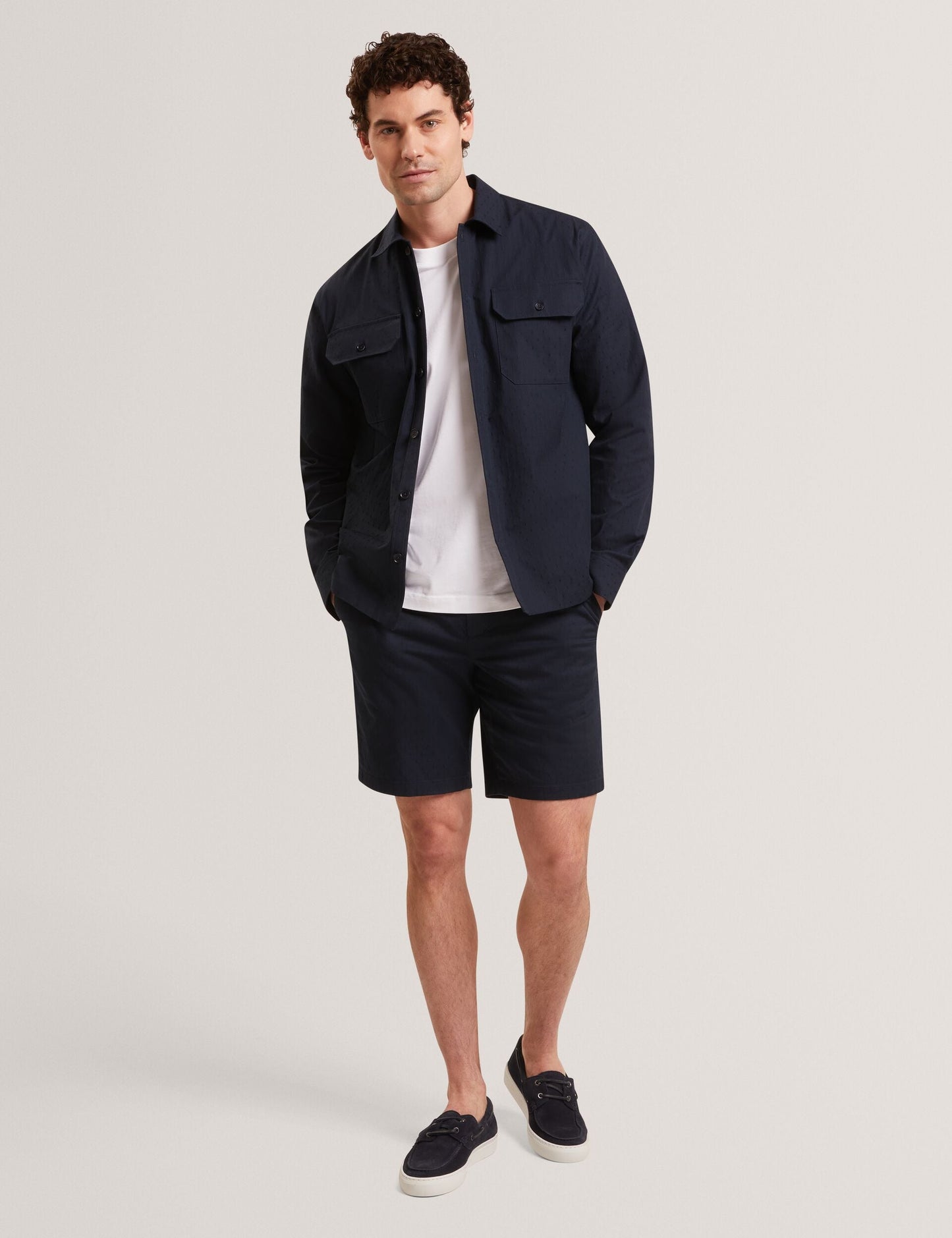 Ted Baker LEVON Jacquard Dotted Texture Utility Overshirt NAVY