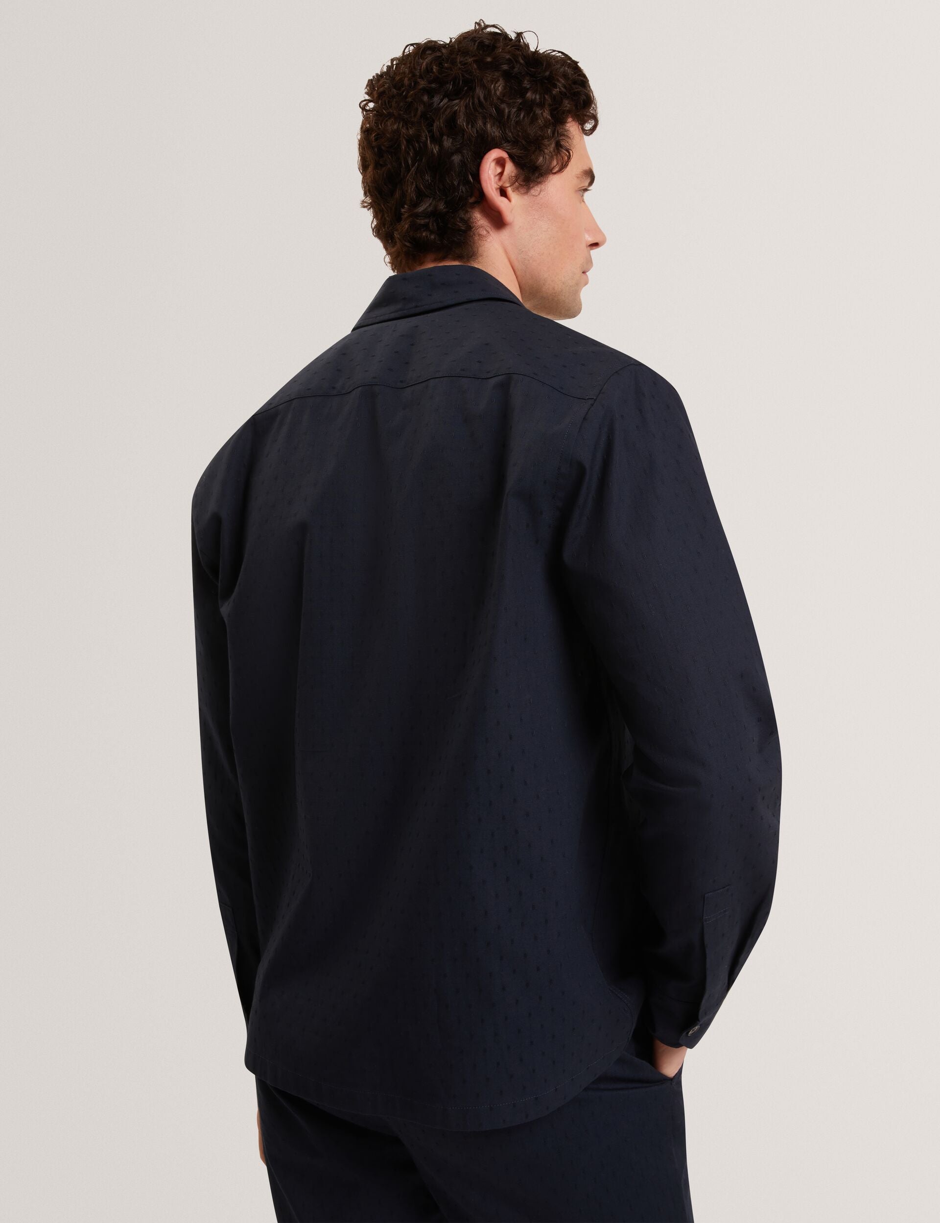 Ted Baker LEVON Jacquard Dotted Texture Utility Overshirt NAVY