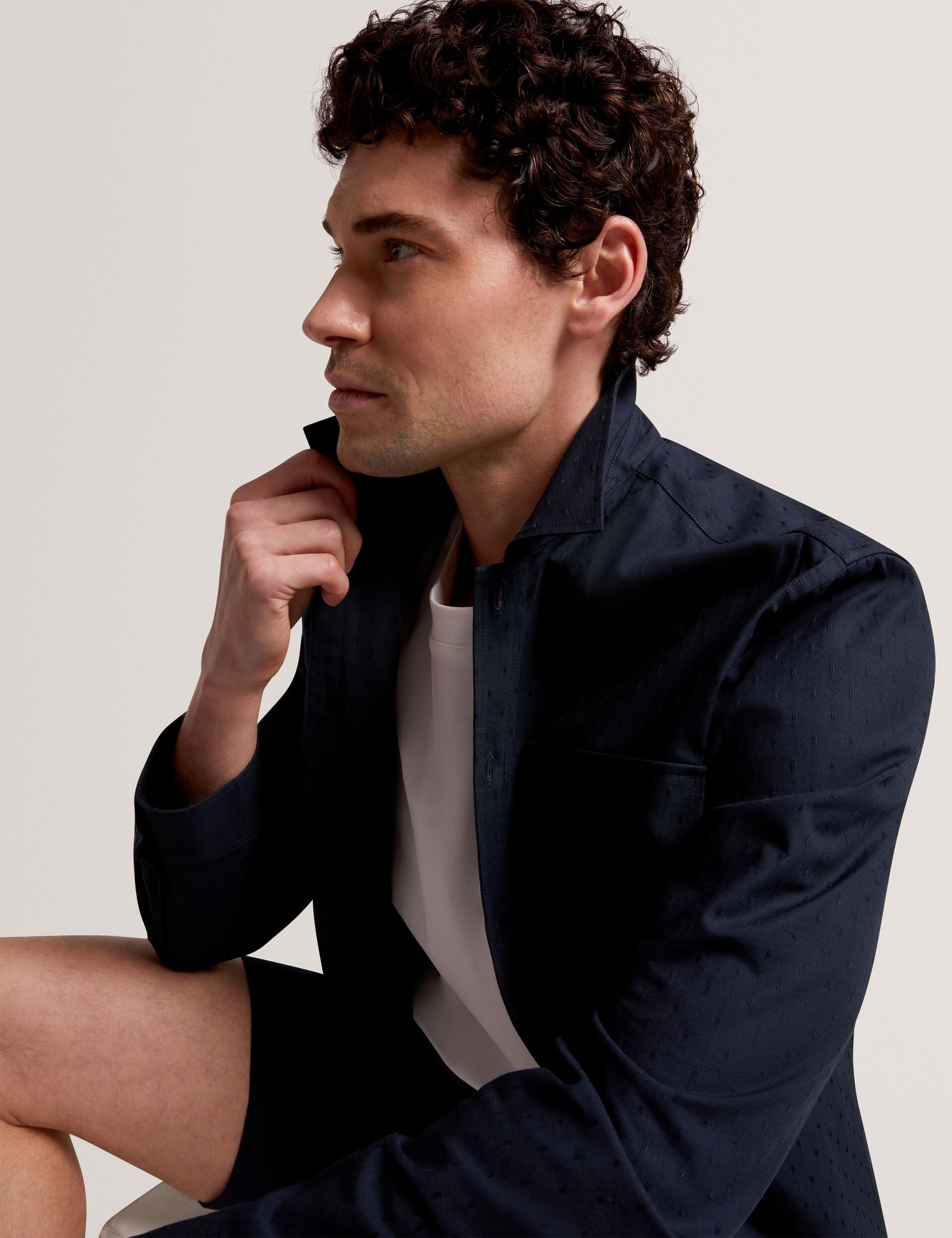 Ted Baker LEVON Jacquard Dotted Texture Utility Overshirt NAVY