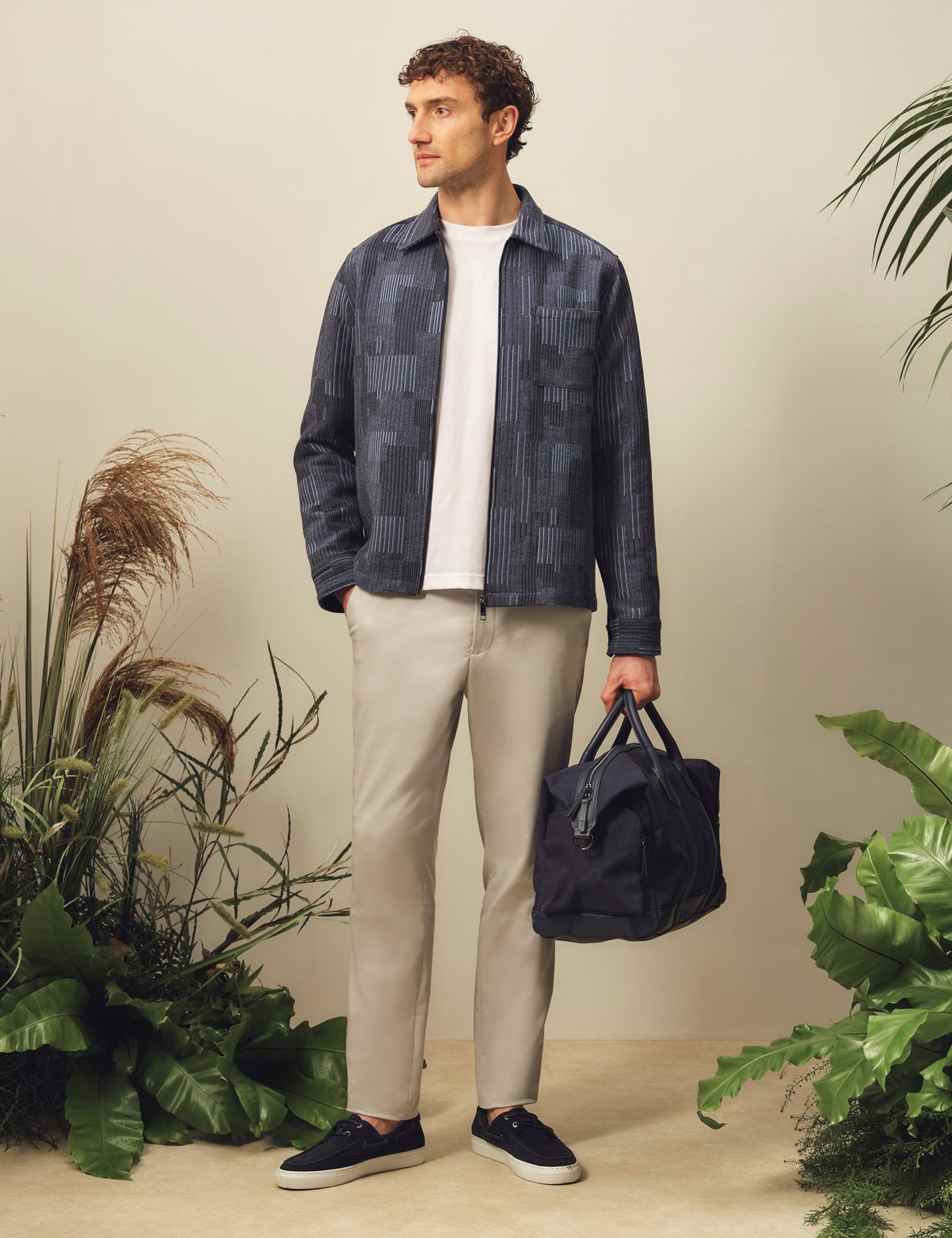 Ted Baker IWOJAN Mixed Weave Stripe Zip-Through Overshirt NAVY BLUE