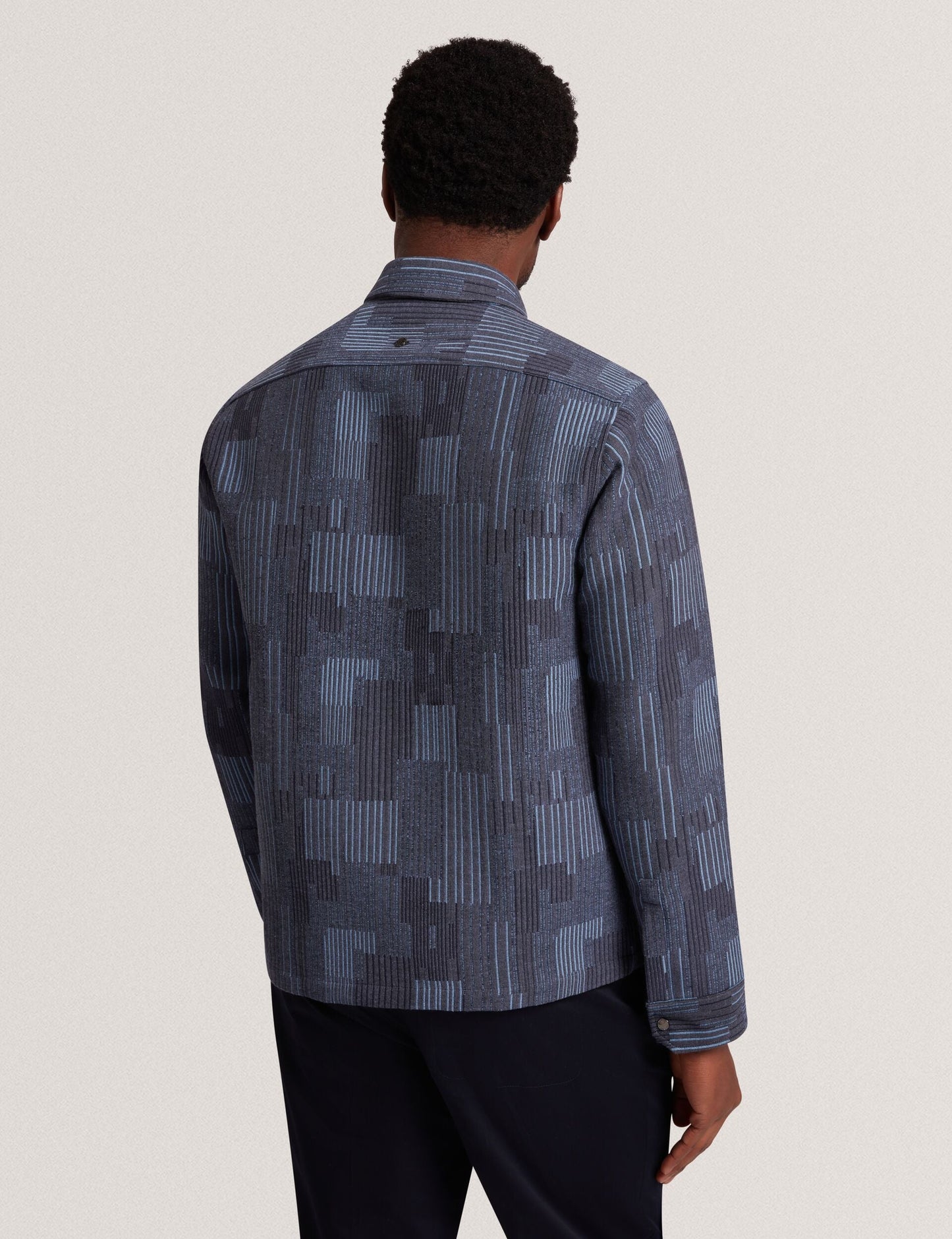 Ted Baker IWOJAN Mixed Weave Stripe Zip-Through Overshirt NAVY BLUE