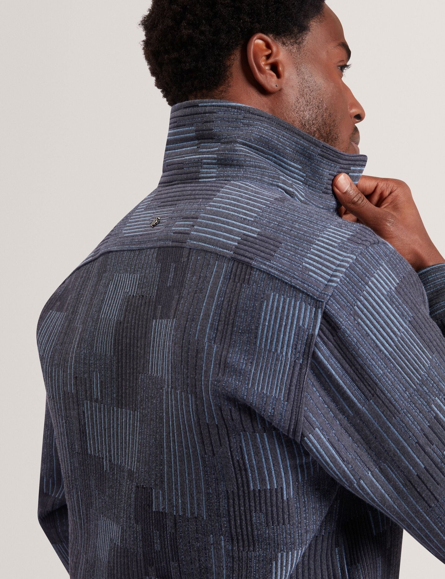 Ted Baker IWOJAN Mixed Weave Stripe Zip-Through Overshirt NAVY BLUE