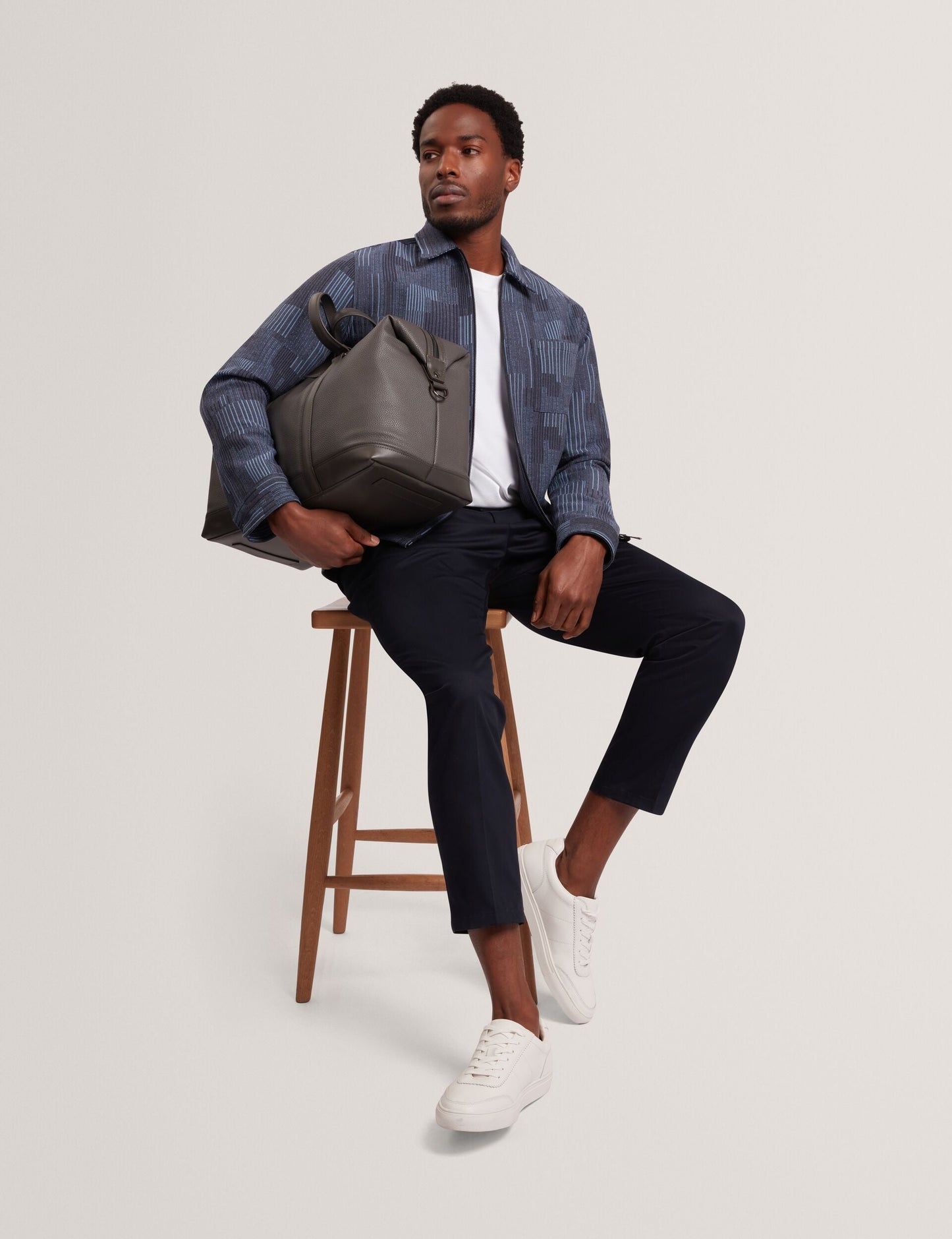Ted Baker IWOJAN Mixed Weave Stripe Zip-Through Overshirt NAVY BLUE