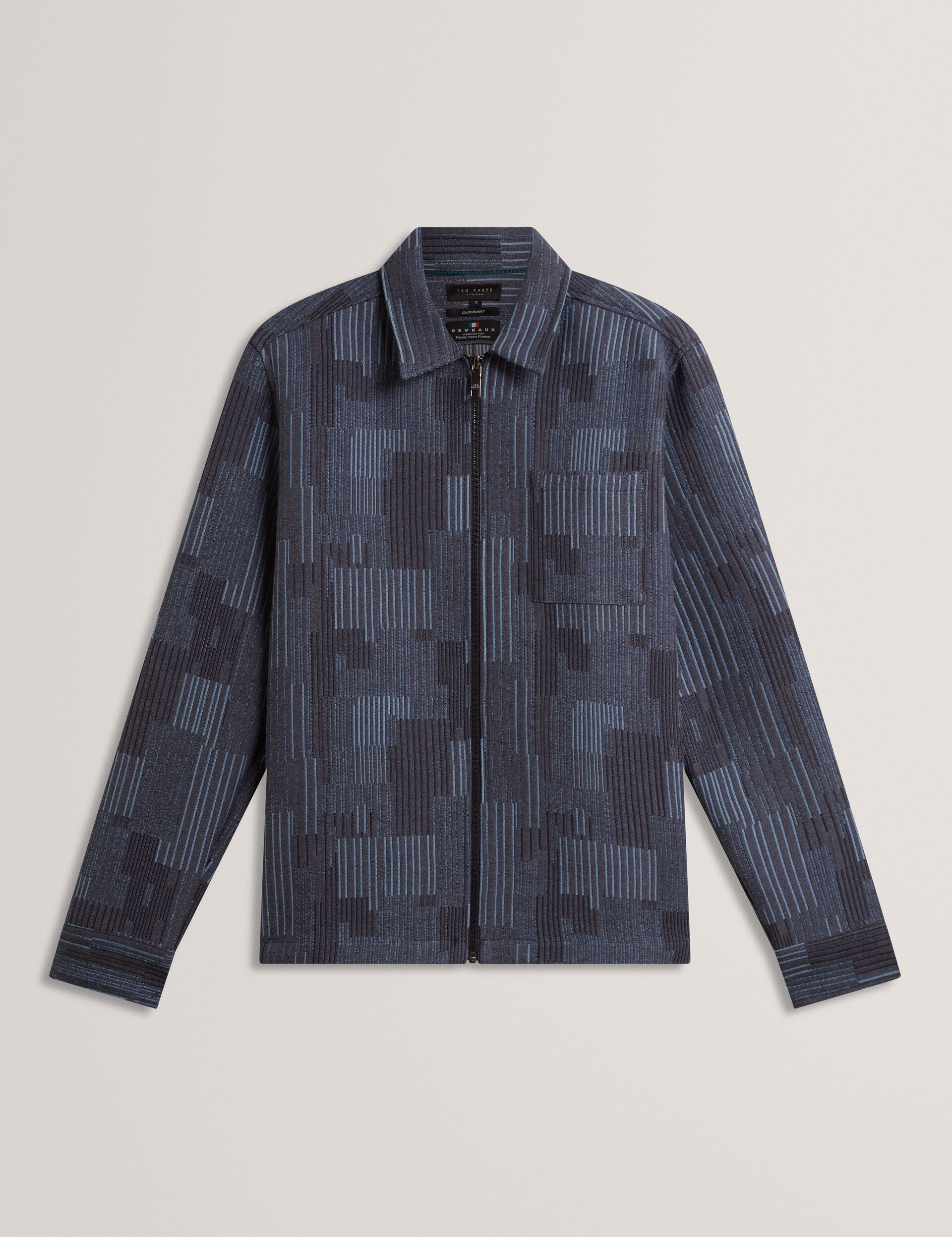 Ted Baker IWOJAN Mixed Weave Stripe Zip-Through Overshirt NAVY BLUE