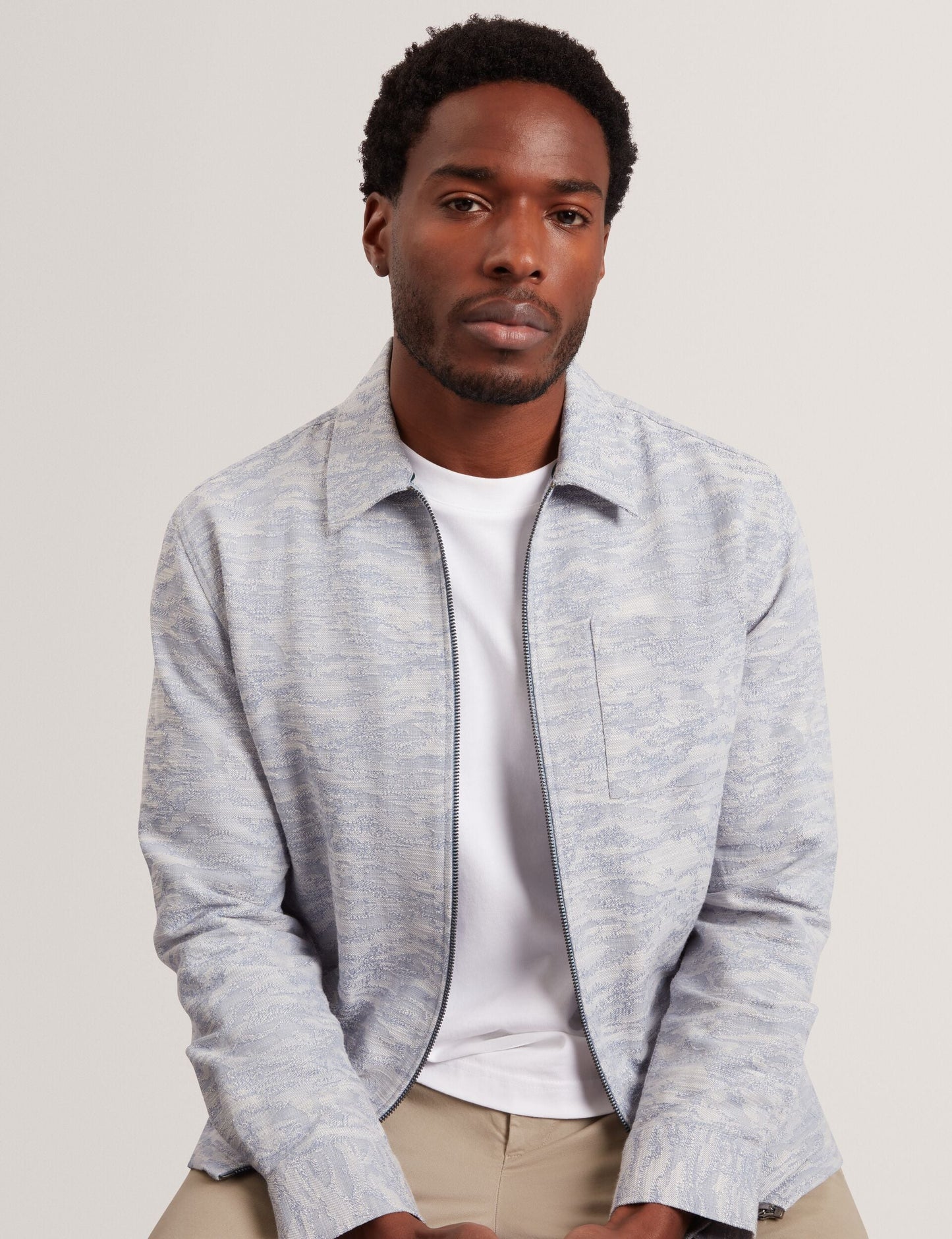 Ted Baker LERRETO Jacquard Light Denim Zip-Through Overshirt BLUE