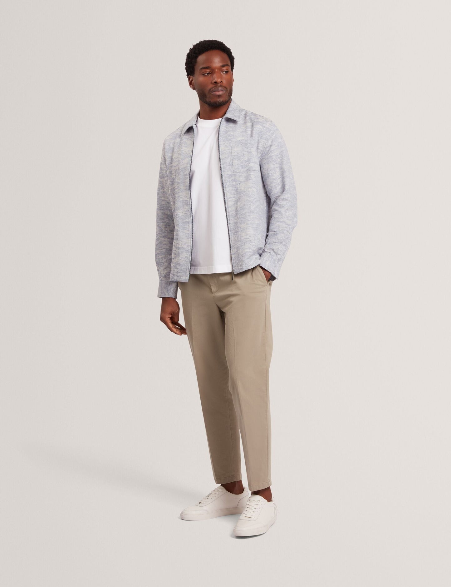 Ted Baker LERRETO Jacquard Light Denim Zip-Through Overshirt BLUE