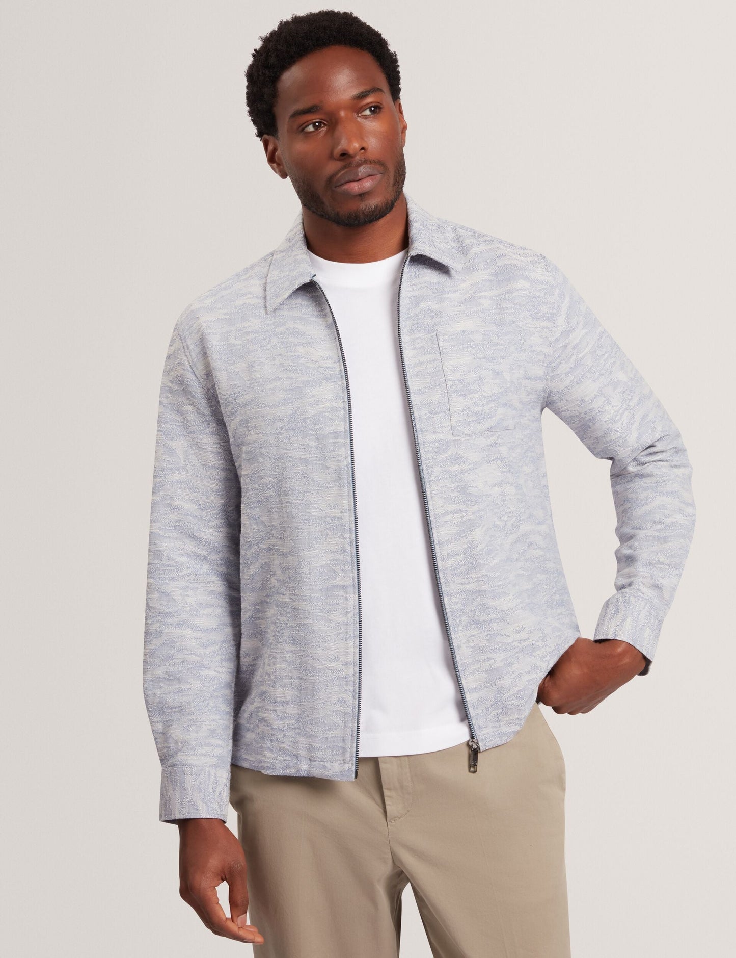 Ted Baker LERRETO Jacquard Light Denim Zip-Through Overshirt BLUE