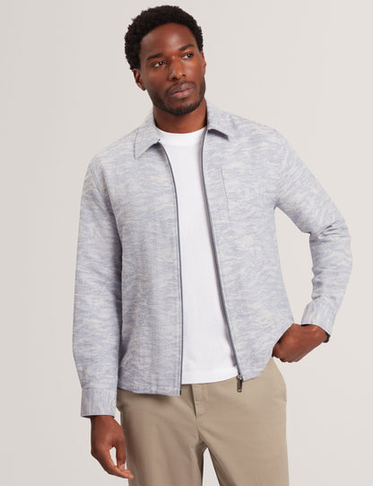 Ted Baker LERRETO Jacquard Light Denim Zip-Through Overshirt BLUE