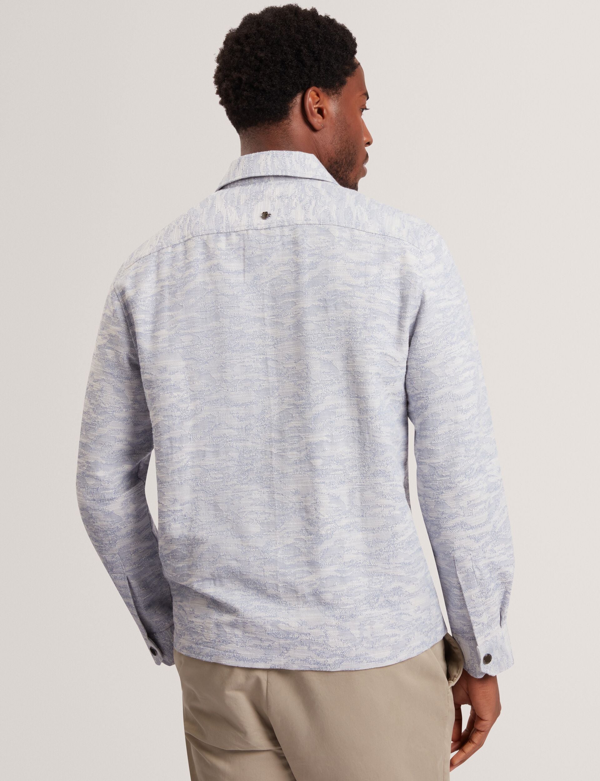 Ted Baker LERRETO Jacquard Light Denim Zip-Through Overshirt BLUE