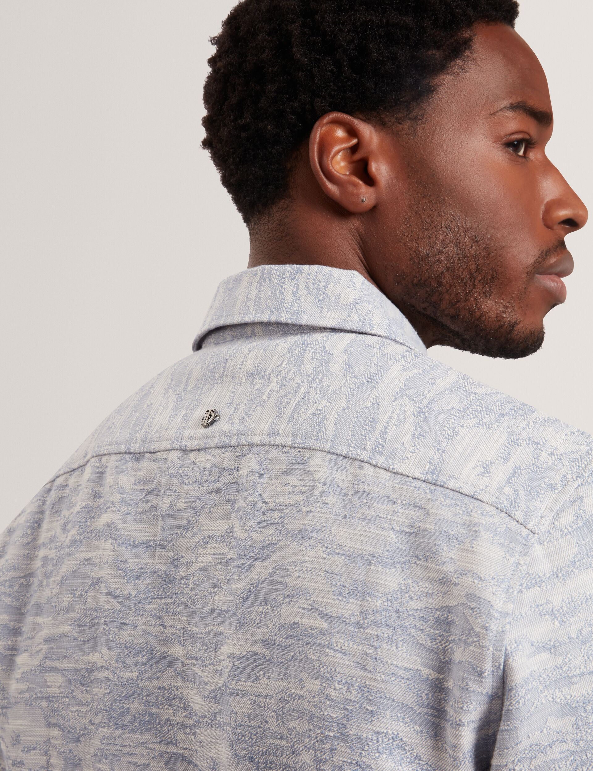 Ted Baker LERRETO Jacquard Light Denim Zip-Through Overshirt BLUE